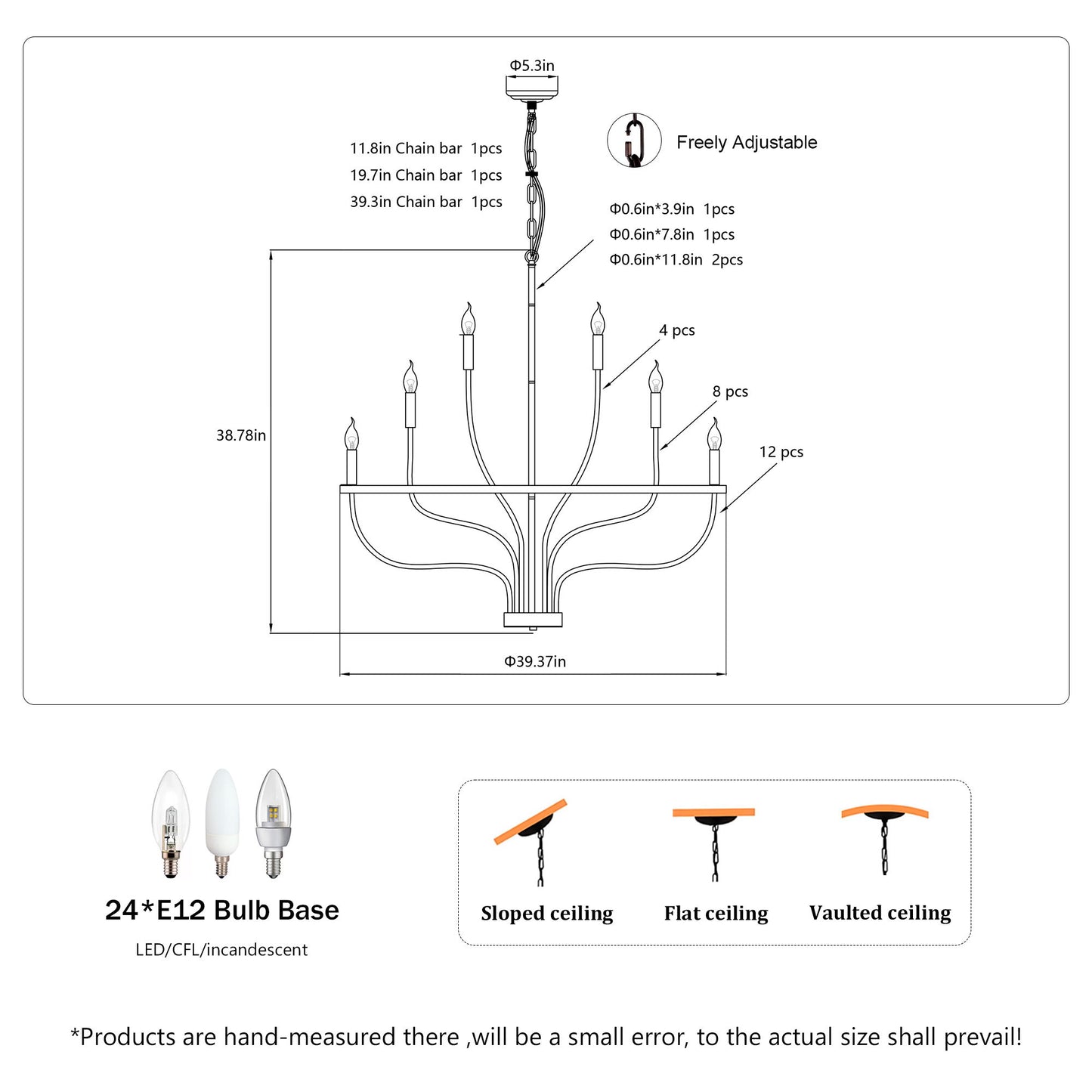 24 Light Chandelier Industrial Iron Candle Chandelier Modern Suspended Farmhouse Chandeliers Pendant Light Fixtures For Dining Room Bedroom Living Room Kitchen Island Foyer E12 Bulb (No Include) - Black Daily Nest