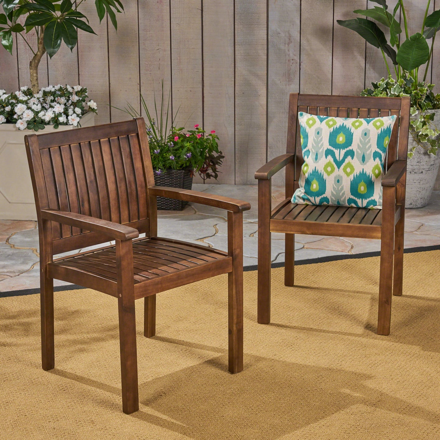 Wilson - Rustic Dining Chair Acacia Wood With Slat Panel Design (Set of 2) - Dark Brown Noble House