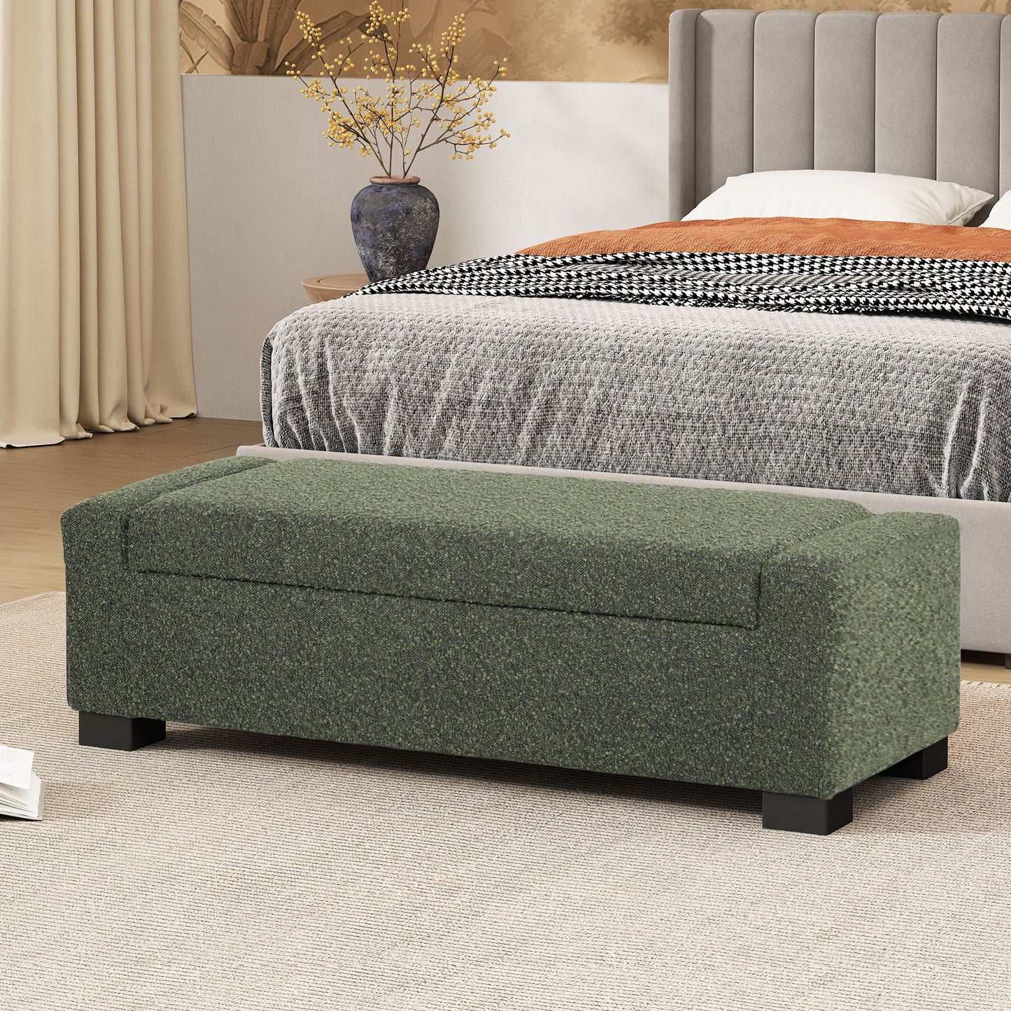 Textured Fabric Ottoman Bench With Hinged Lid Noble House