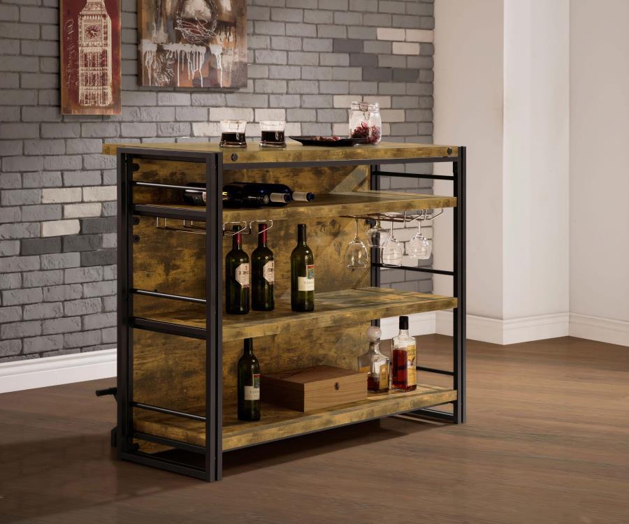 Renaldi - 3-Shelf Home Bar Wine Cabinet - Rustic Nutmeg CoasterEveryday