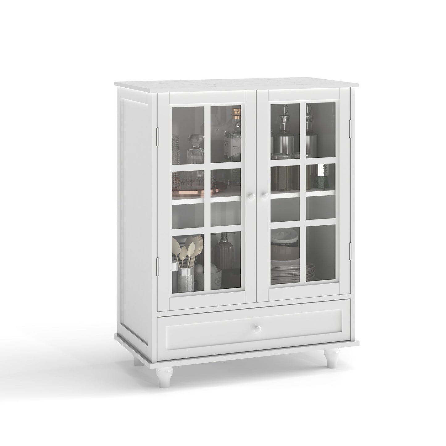 Minimalist Buffet Cabinet With Double Glass Doors And Drawer Home Essentials