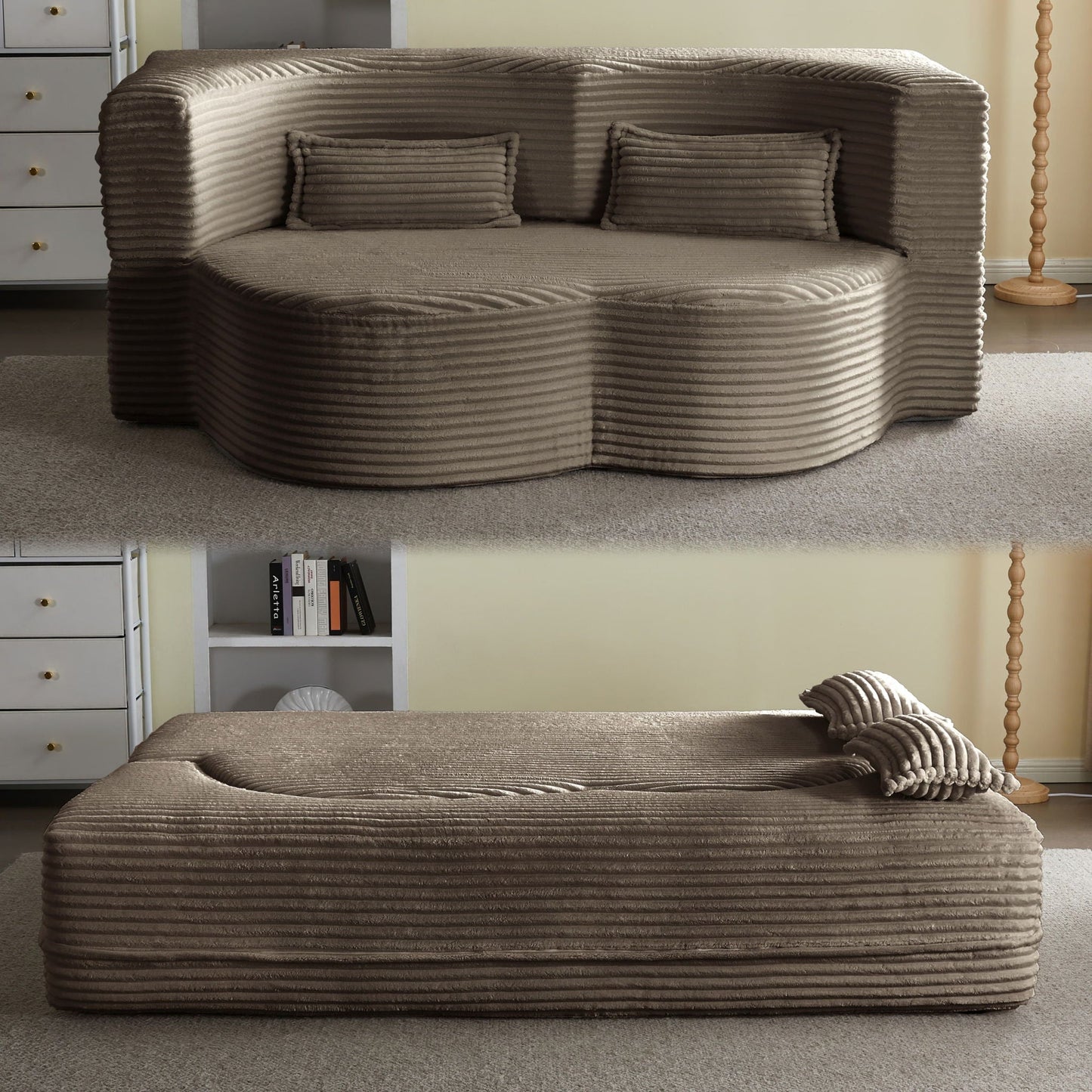 Floor Convertible Sleeper Sofa Bed With 2 Pillows Home Essentials