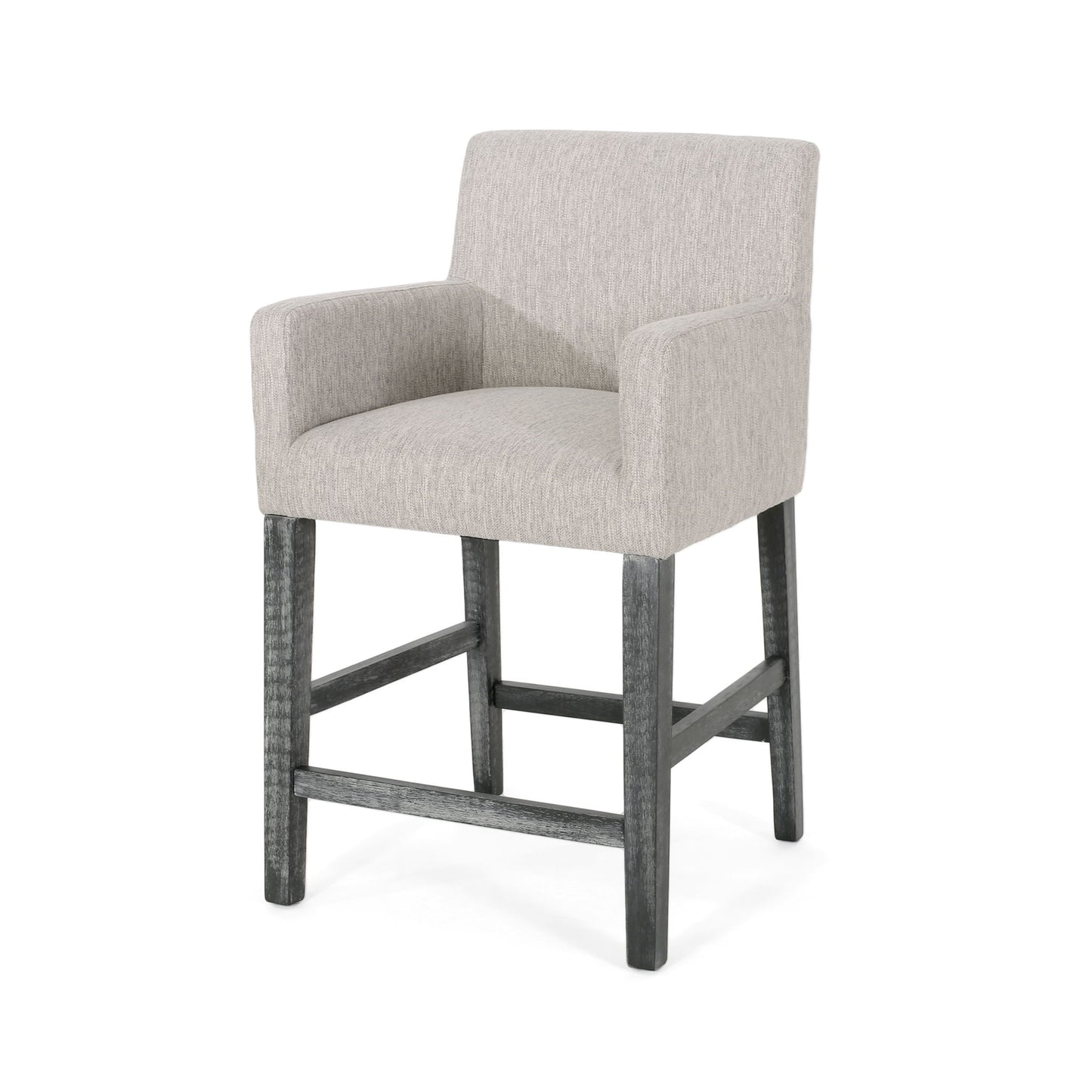 Charmed Upholstered Counter Stool With H Frame Base And Round Arms Noble House