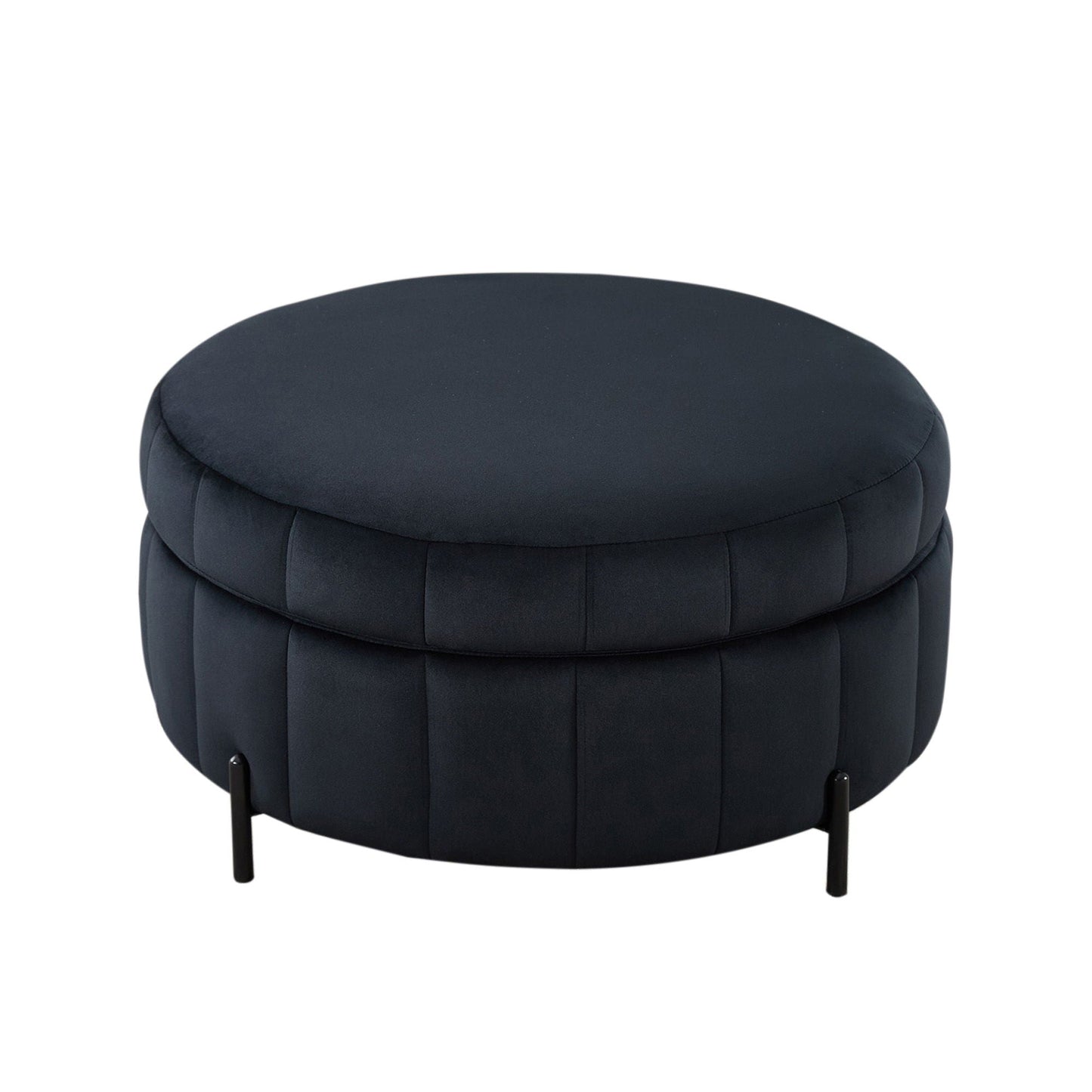 Upholstered Round Ottoman With Reversible Lid, Channel Tufted Pumpkin Shape Home Essentials