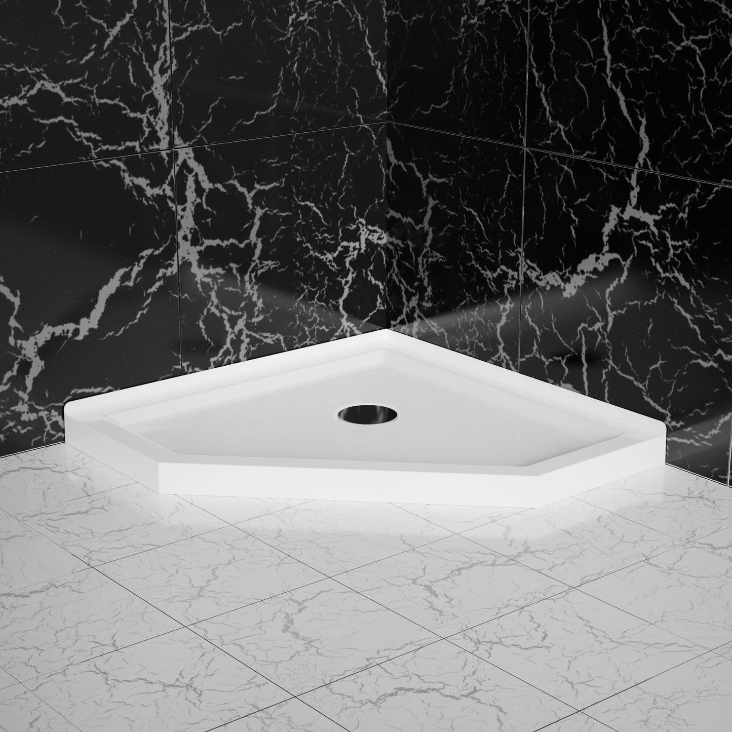 Neo Angle Corner Drain Shower Base - White Daily Nest