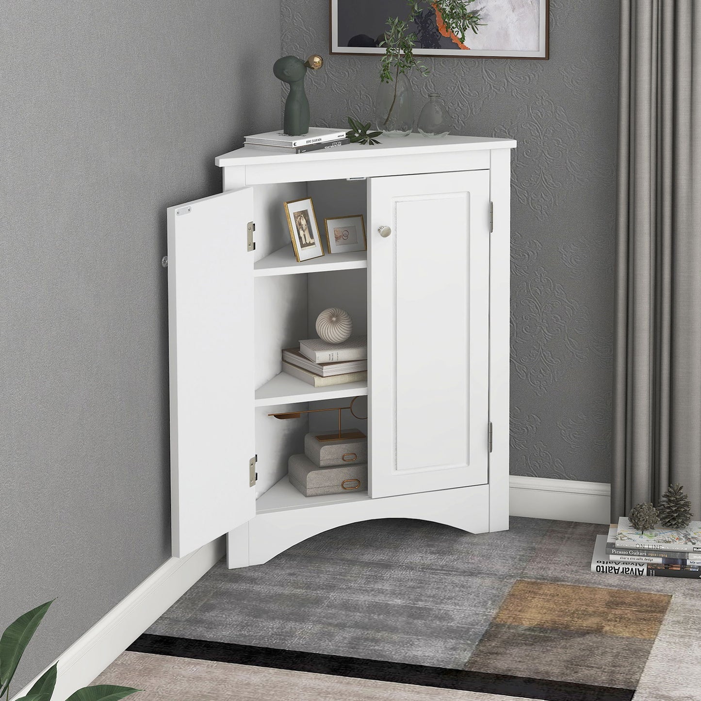 Triangle Bathroom Storage Cabinet With Adjustable Shelves, Freestanding Floor Cabinet For Home Kitchen Hearth and Haven