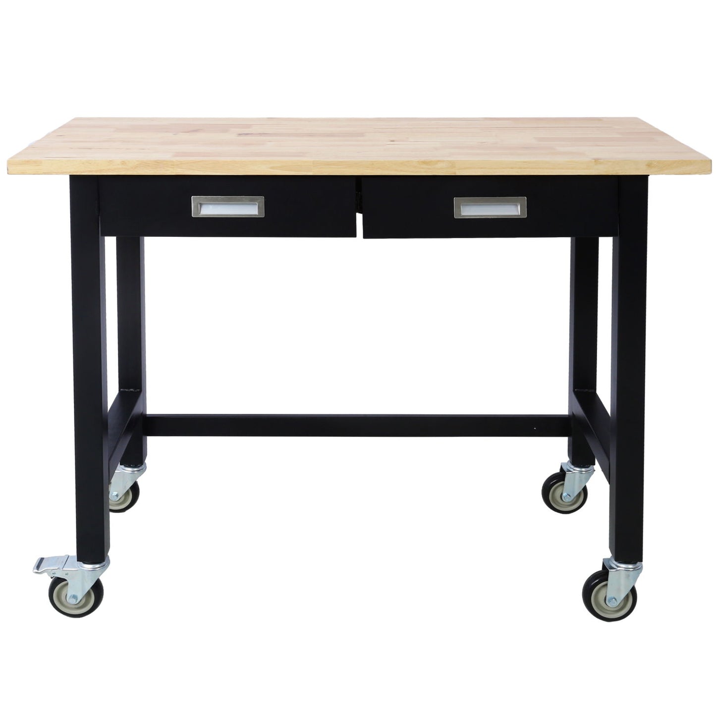 Work Bench, Workbench With Drawer Storage, Heavy Duty Bamboo Wood Work Table With Wheels For Garage Home Office Daily Nest