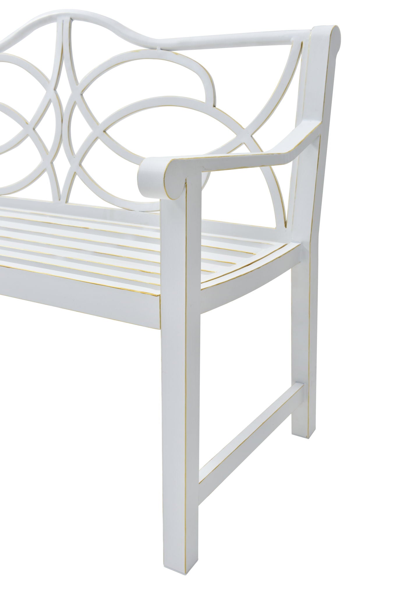 Outdoor Garden Patio Bench With Backrest And Armrest, Slatted Seat For Park, Yard & Porch, Balcony, Accommodates 2 - 3 People - White Home Essentials