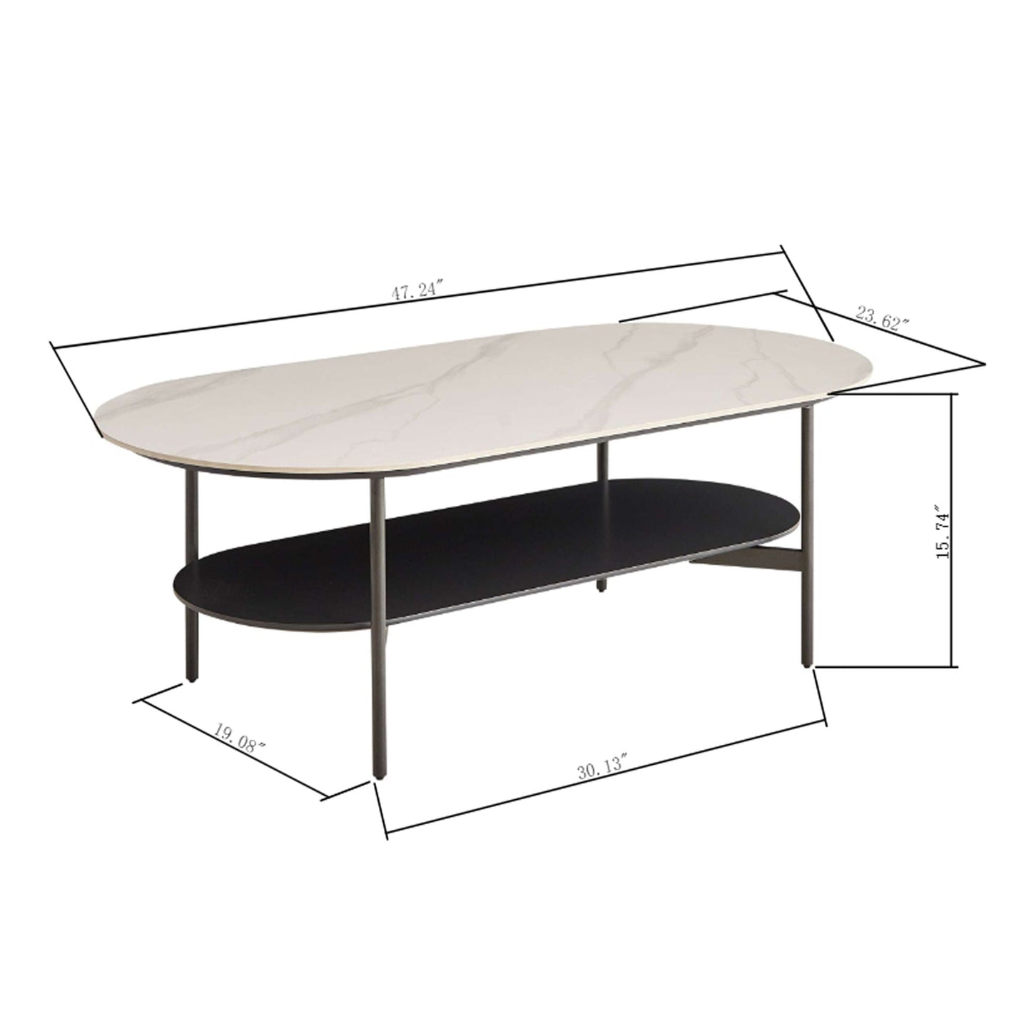 Contemporary Coffee Table Sintered Stone Surface With Ceramic Finish Double Layer Design Base Matte Shelf Modern Living Room Center Table - White / Gray Home Essentials