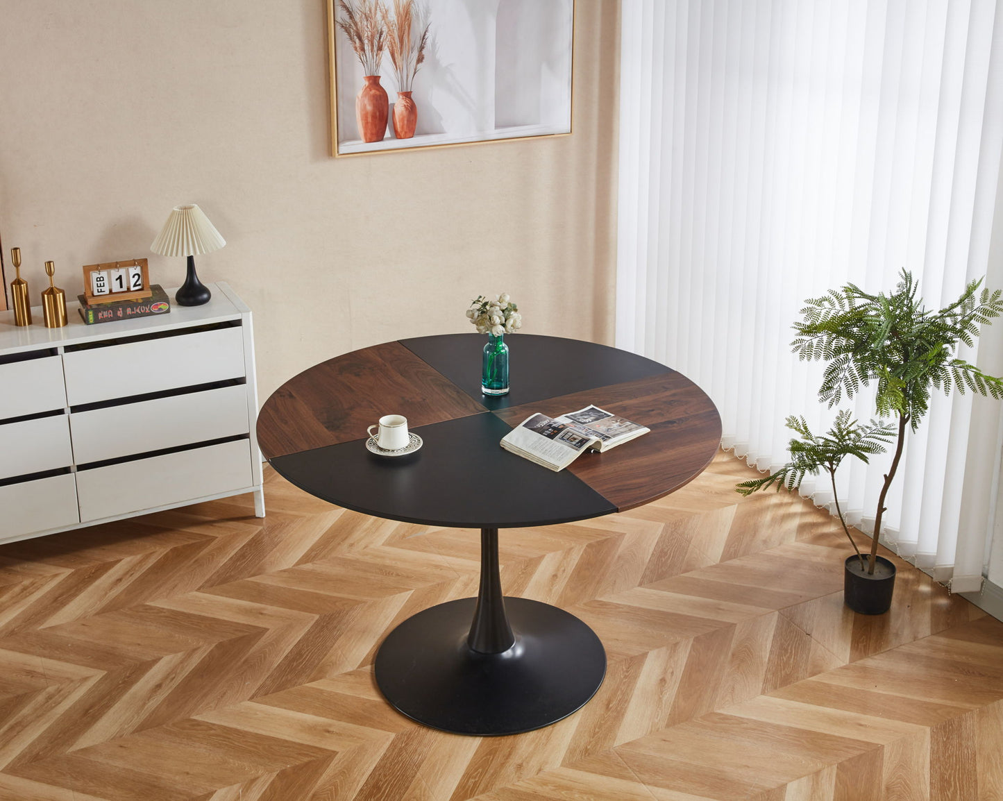 Tulip Round Dining Table, Office Table, Coffee Table - Brown Home Essentials