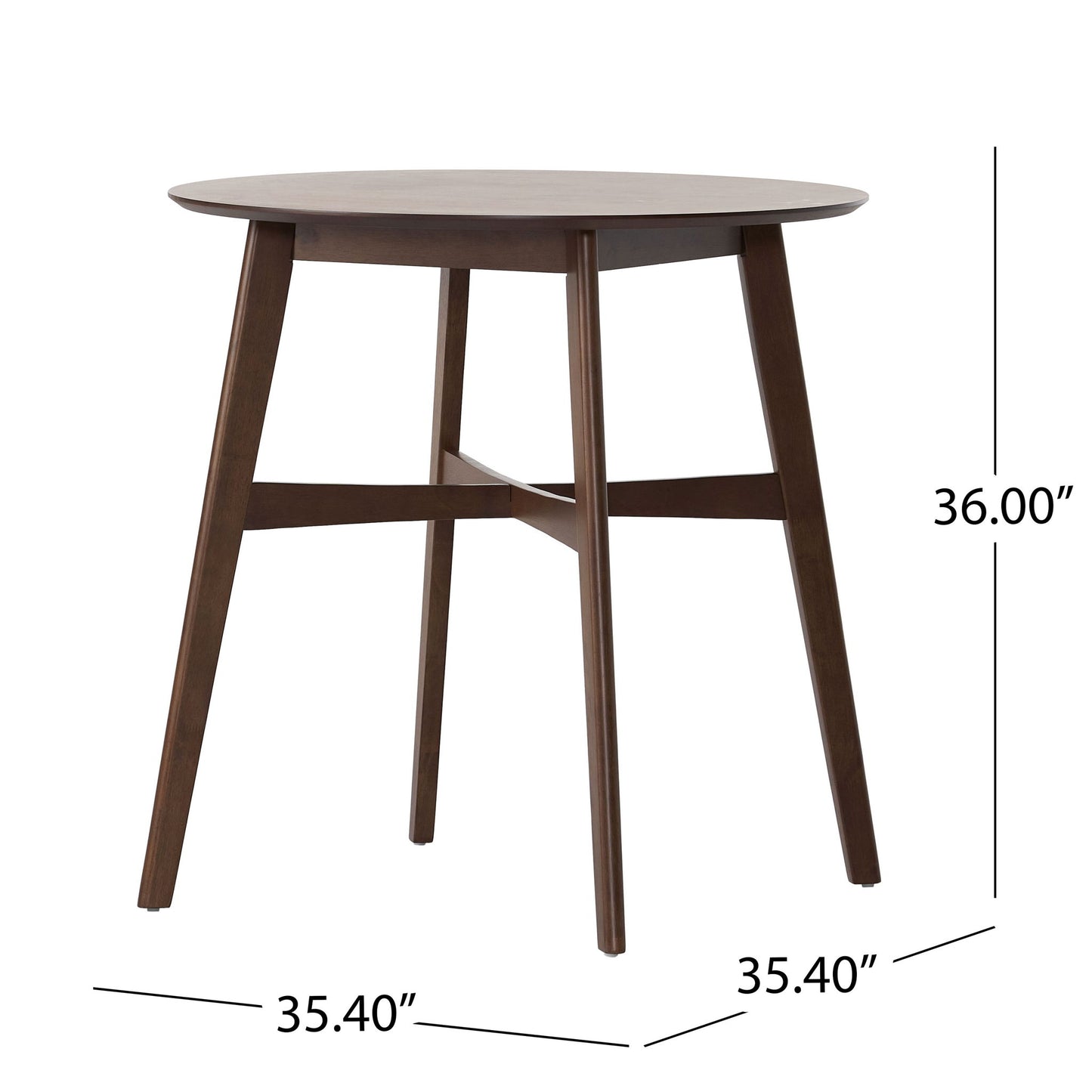 Round Counter Height Dining Table With Thick Rubberwood Legs And Support Beams - Walnut Noble House