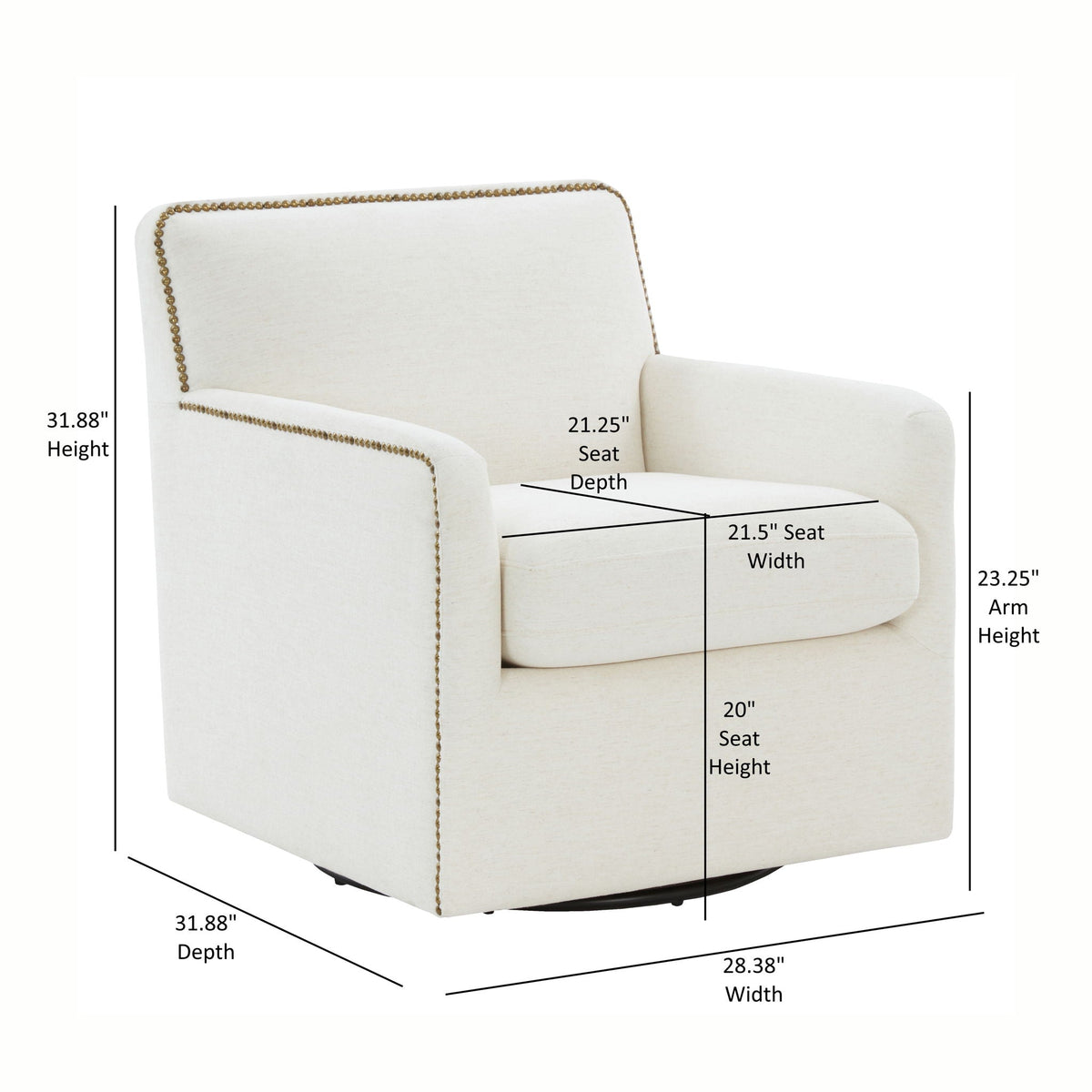 Tolland - Swivel Accent Chair With Antique Brass Nailhead Trim - Cream Ridgecrest Home