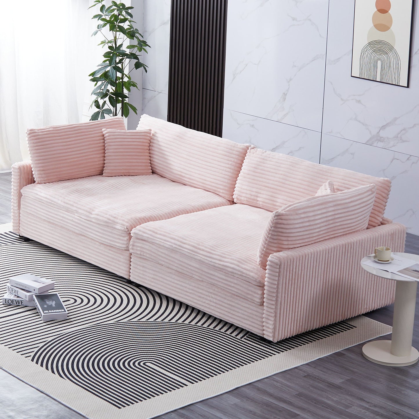 Elegant Corduroy Sofa With Throw Pillows And Backrests Home Essentials