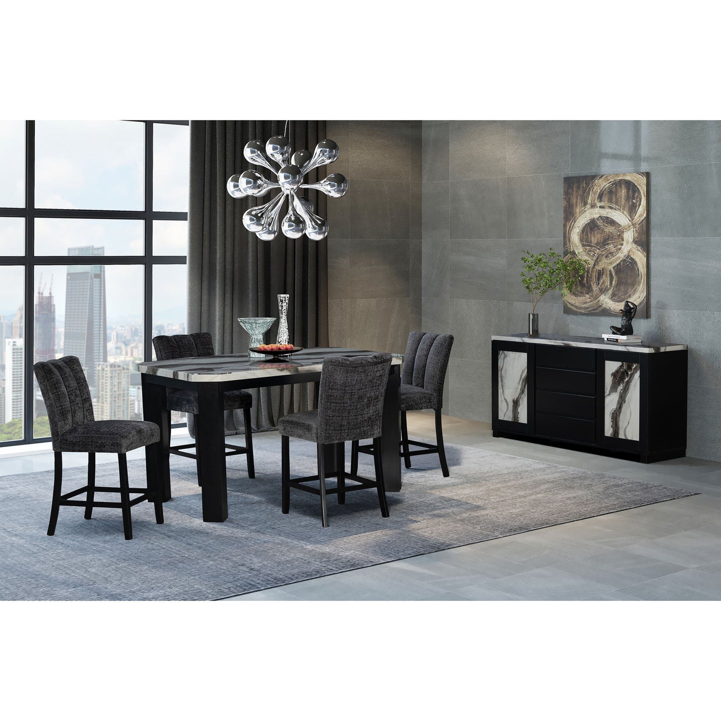 Magaly - Bar Table With Marbled Top Detail And Scalloped Edges - Dark Gray Global Furniture USA