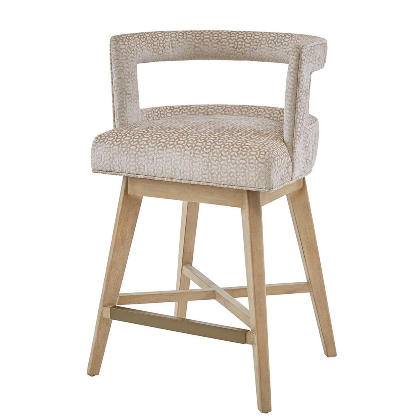 Contemporary Design Swivel Counter Stool With Low Back Support Polyester And Solid Wood - Cream JLA