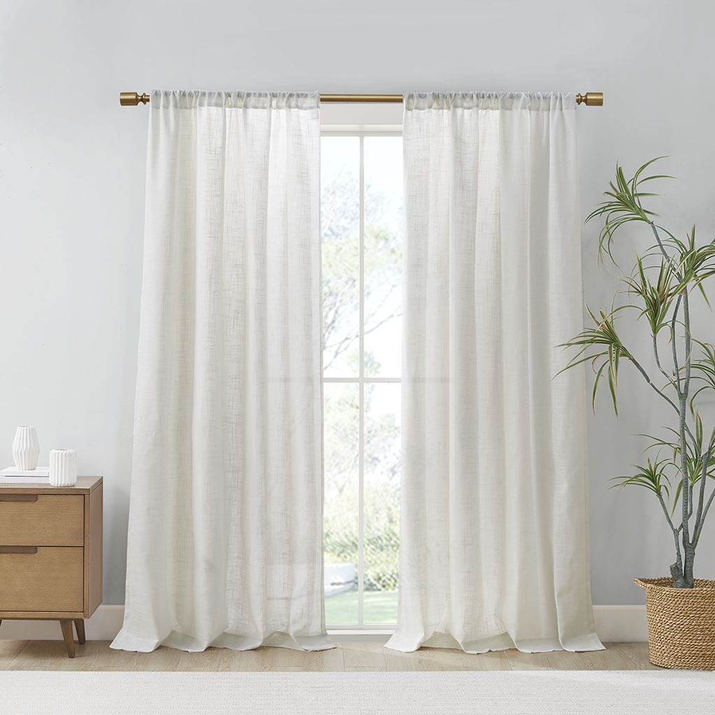 Kyler - Linen Blend Light Filtering Curtain Panel Pair - White Madison Park