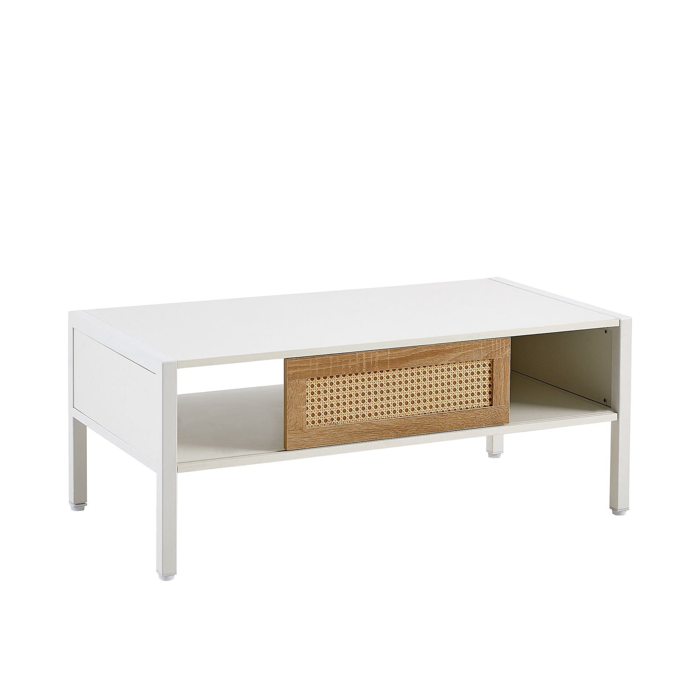 40.16" Rattan Coffee Table, Sliding Door For Storage, Metal Legs, Modern Table For Living Room Home Essentials