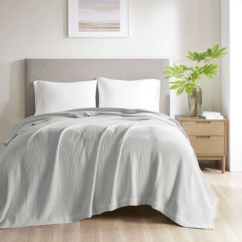 Waffle Weave - King Cotton Blanket - Gray Madison Park