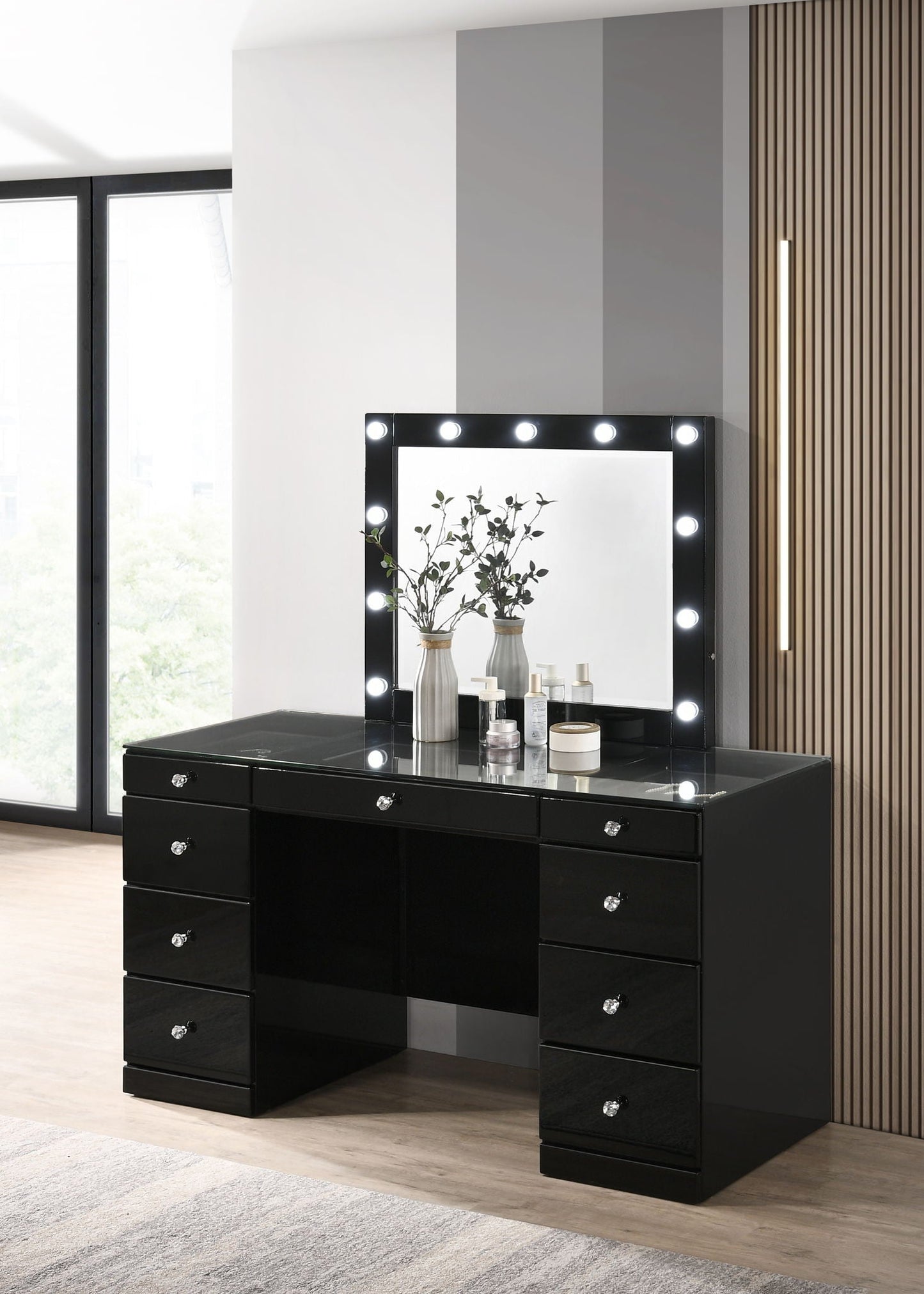 Avery - Vanity Desk With Glass Top Crown Mark