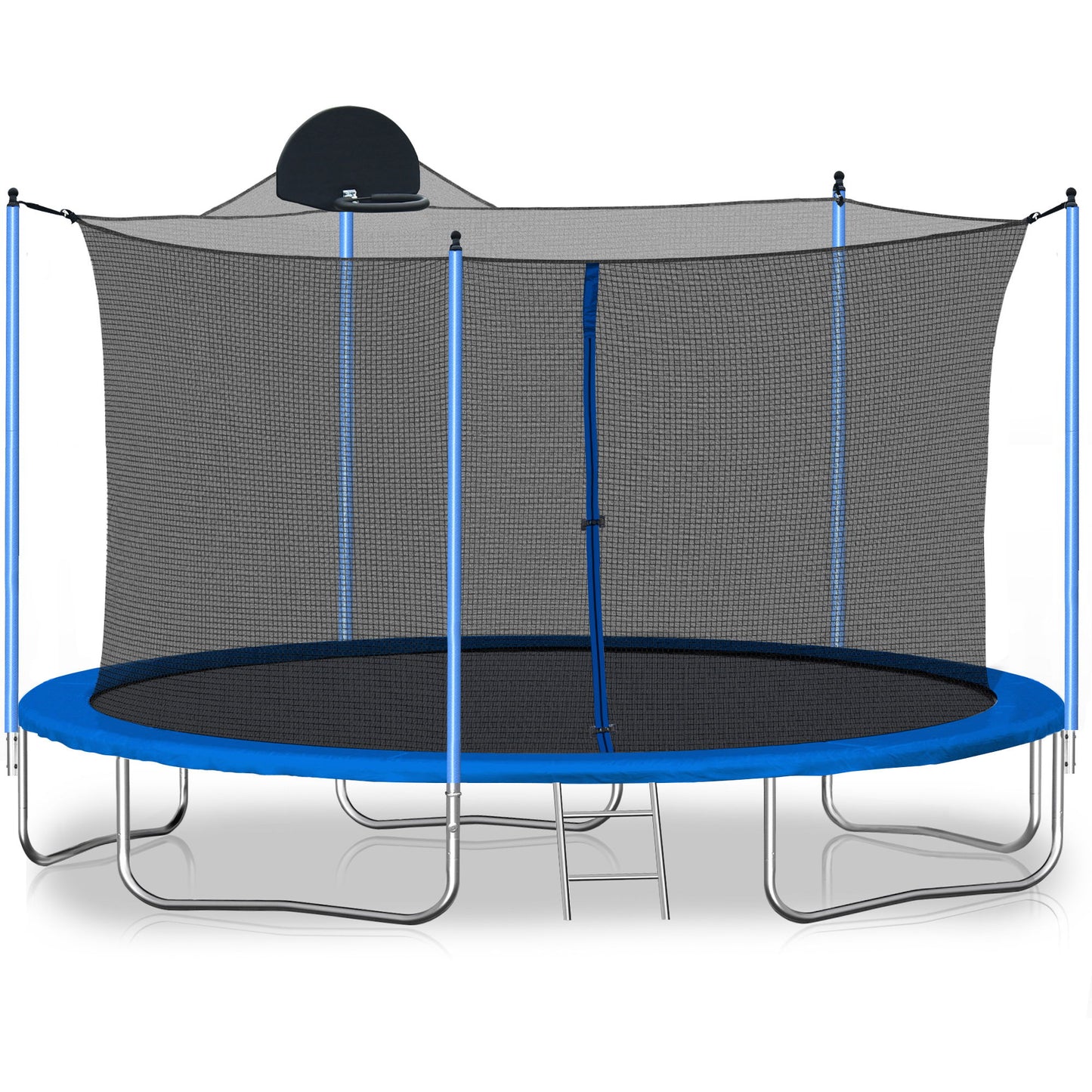 12Ft Trampoline For Adults & Kids With Basketball Hoop, Outdoor Trampolines With Ladder And Safety Enclosure Net For Kids And Adults - Blue Daily Nest