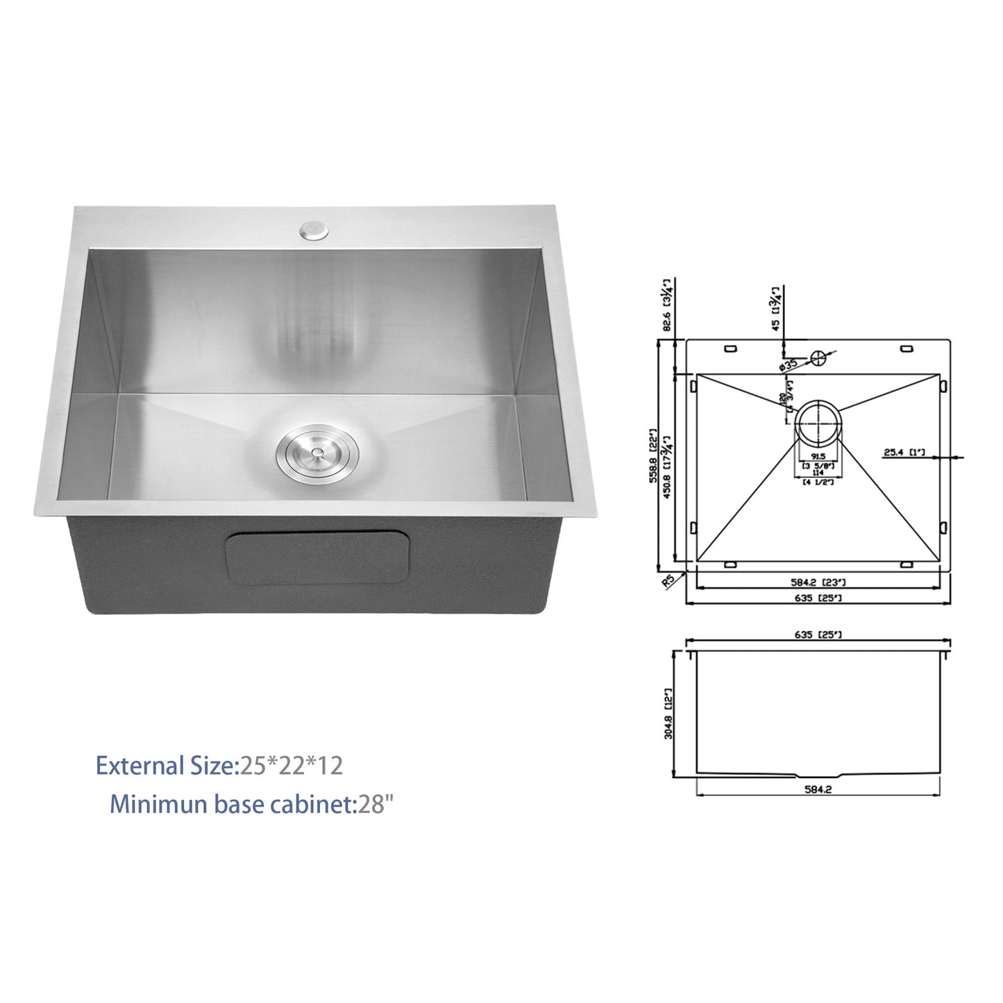 Premium Laundry Drop In Utility Sink 16 Gauge Stainless Steel, Topmount Daily Nest