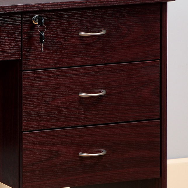 Three Locking Drawers On Metal Glides Student Desk Work Desk Modesty Panel Metal Bar Handles - Mahogany Home Essentials