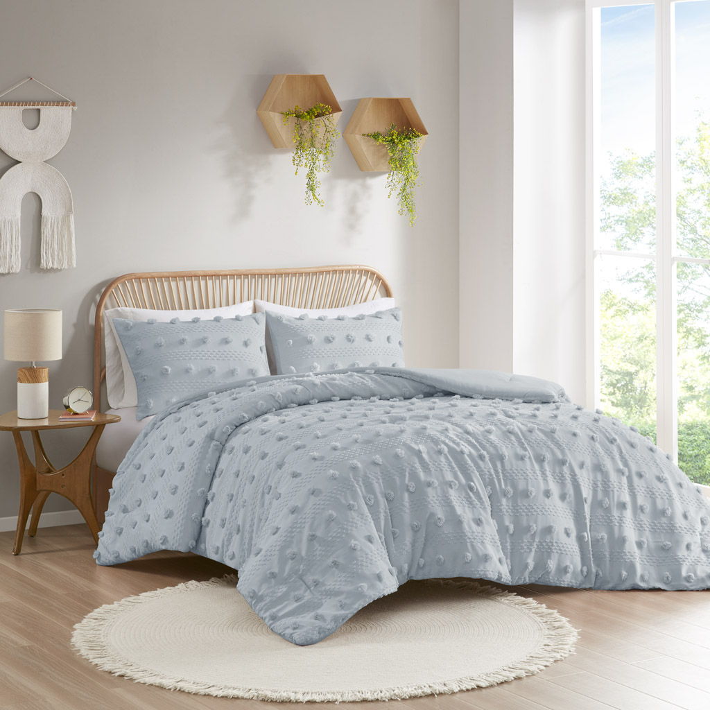 Lucy - Clip Jacquard Twin Comforter Set - Blue Intelligent Design