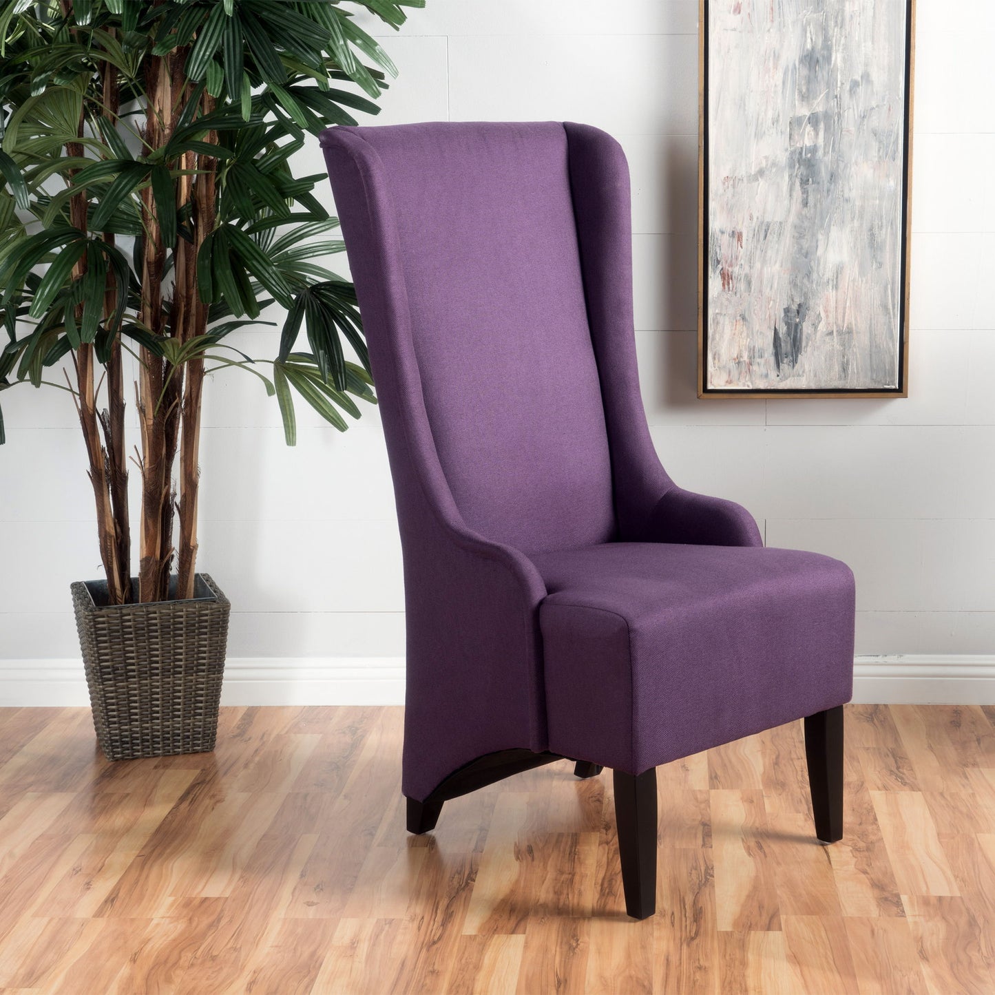 Fabric Dining Chair With High Back And Birch Wood Legs - Plum Noble House