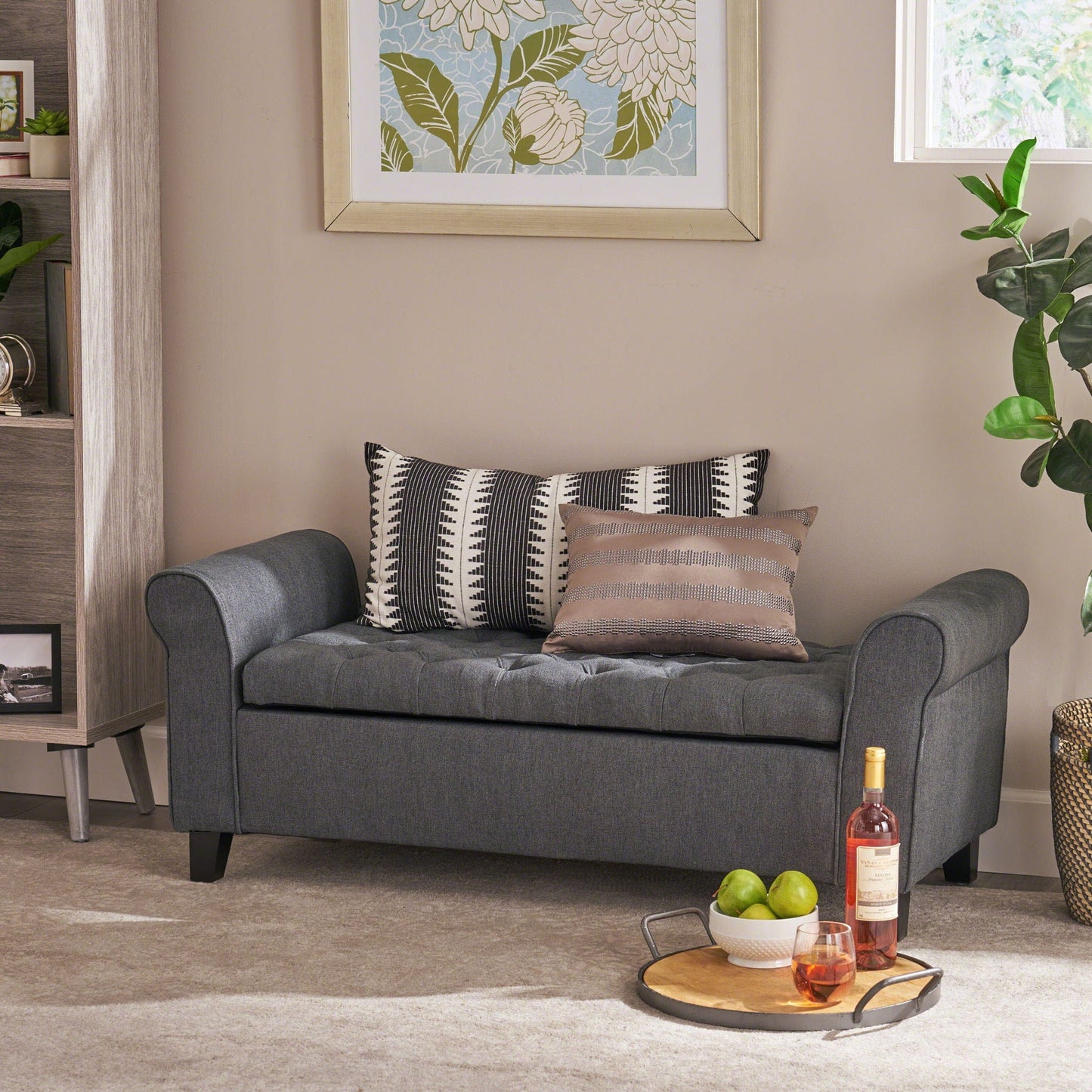 Hayes - Contemporary Armed Storage Bench With Rolled Arms And Button Tufting Noble House