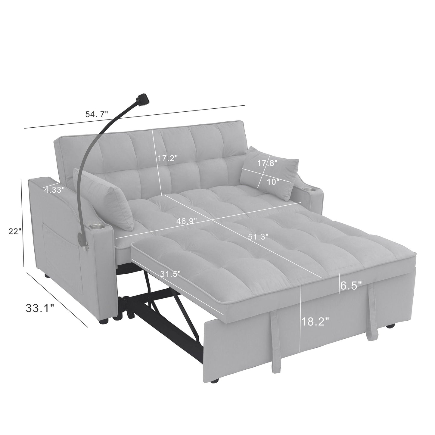 Modern Velvet Loveseat With Pullout Bed, Adjustable Reclining Backrest Home Essentials