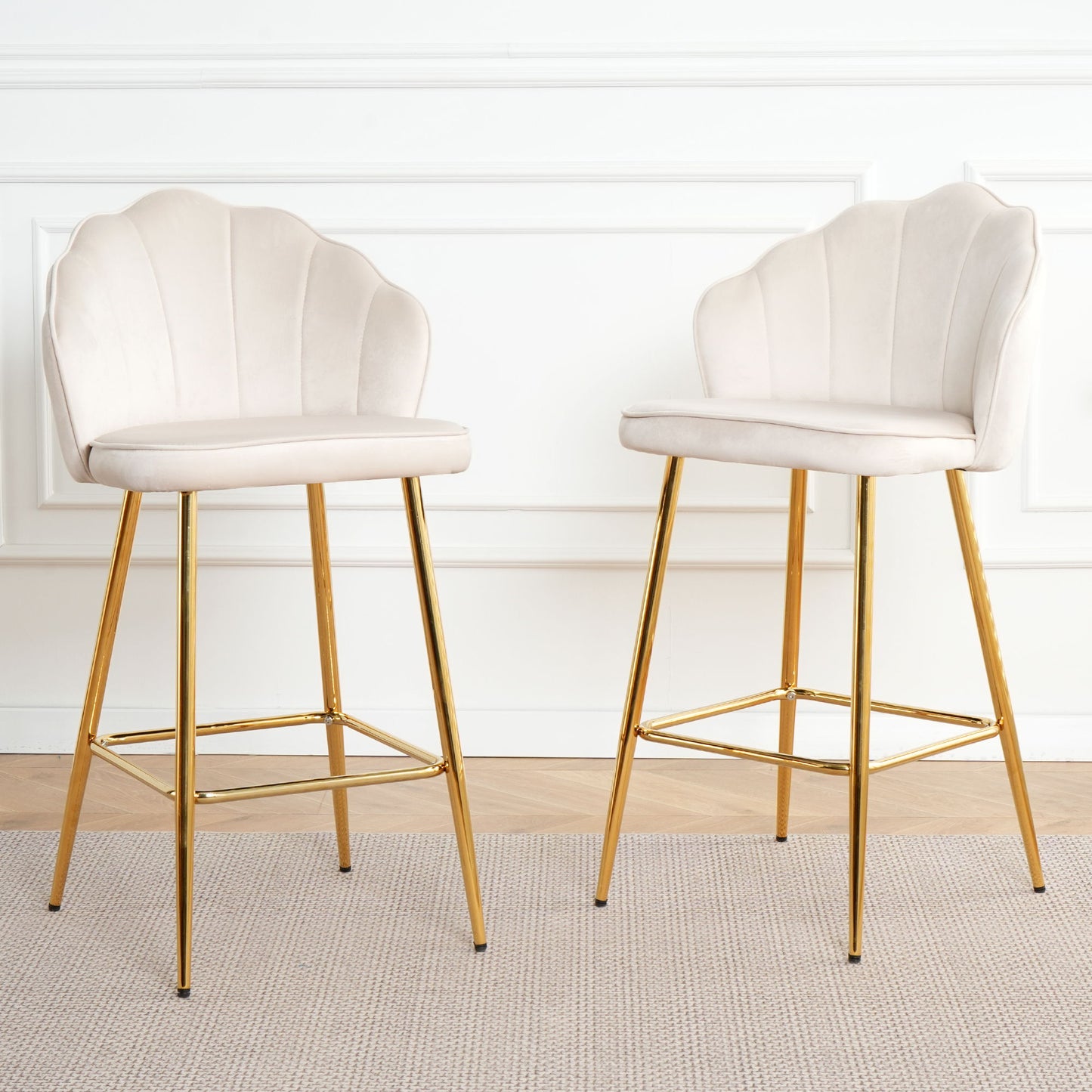Elegant Shell Shape Velvet Bar Chair (Set of 2) Home Essentials