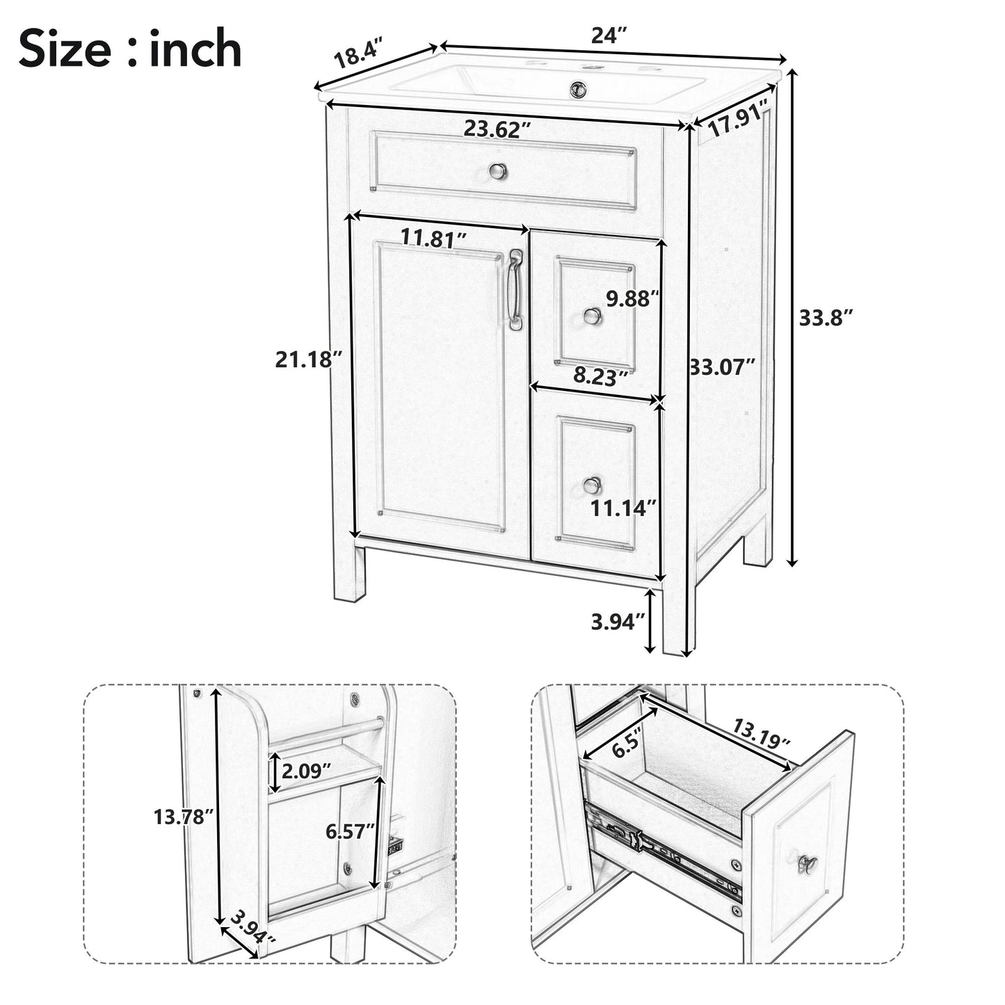 Elegant Bathroom Vanity With Ceramic Sink, Soft Close Doors And Drawers, Double Storage Racks Hearth and Haven