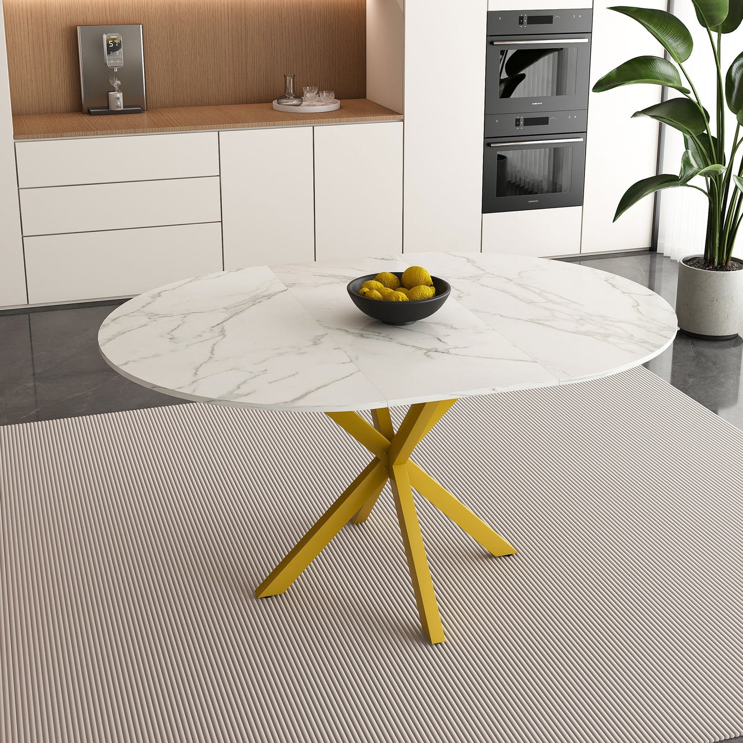 Round Dining Table With Extendable Blades, X Base Home Essentials