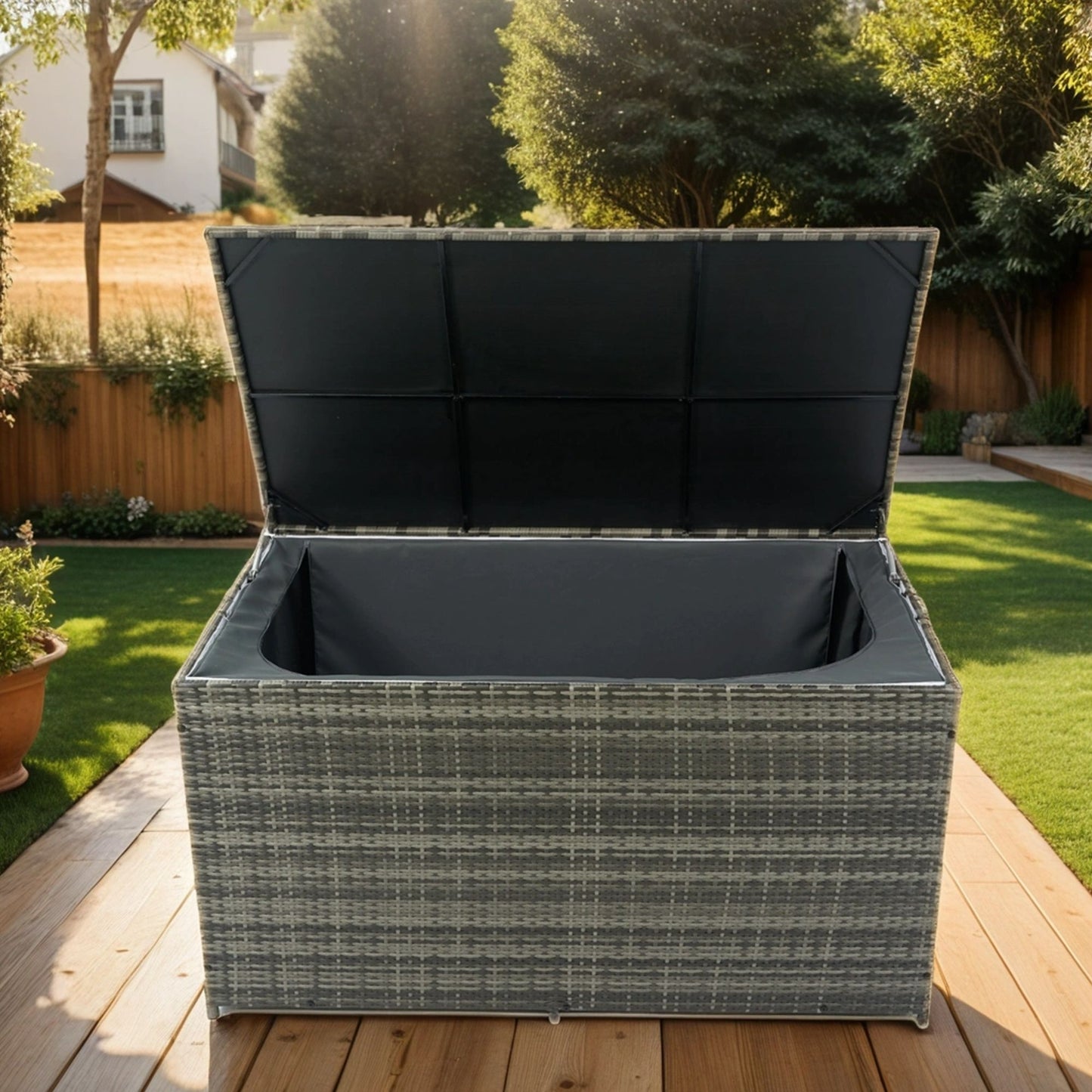 Outdoor Storage Box, Wicker Patio Deck Boxes With Lid, Outdoor Cushion Storage For Kids Toys, Pillows, Towel, Wicker Home Essentials