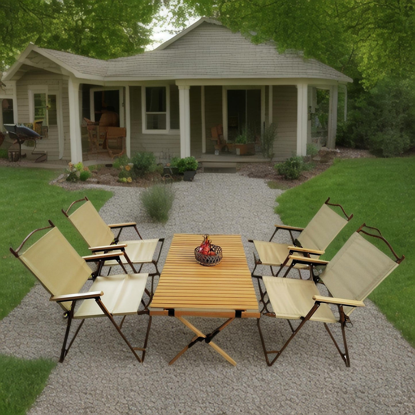 5 Pieces Dining Set, Multi-Function Foldable And Portable, 1 Dining Table & 4 Folding Chairs, Indoor And Outdoor Universal For Children - Natural Home Essentials