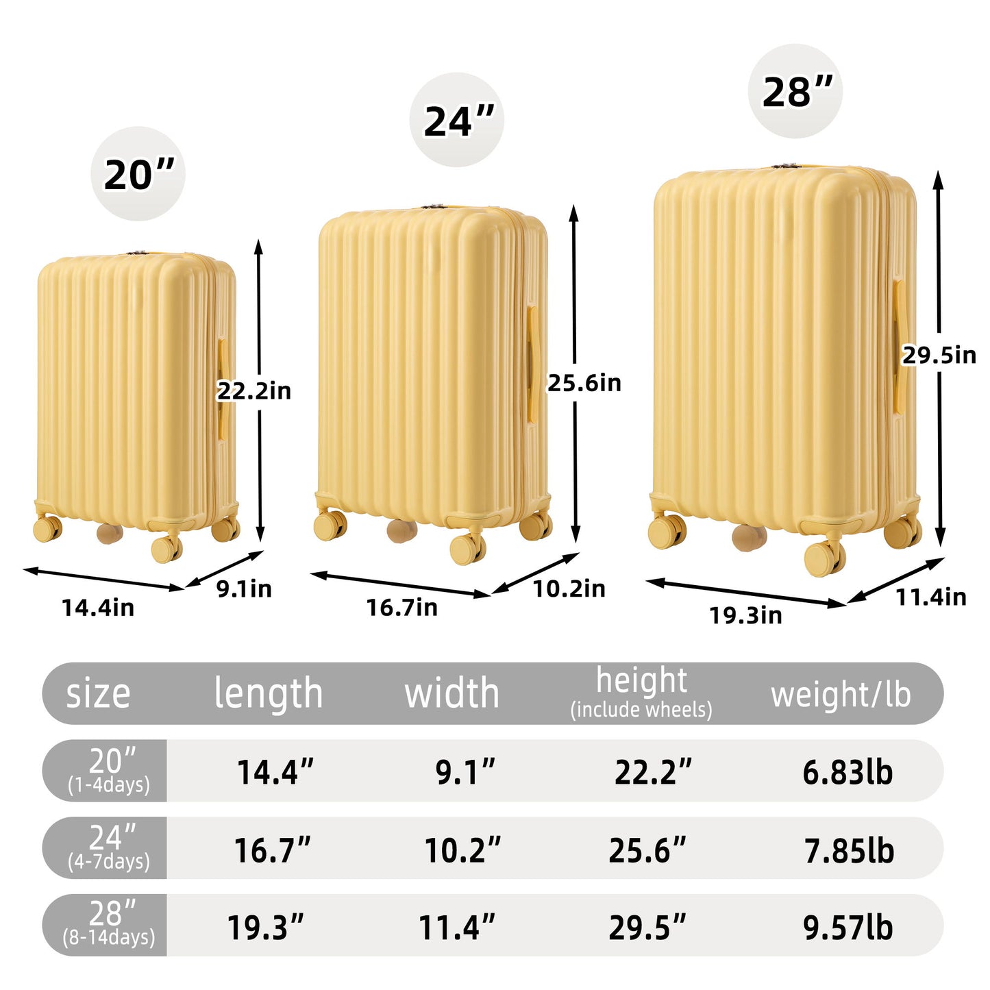 20" / 24" / 28" 3 Pieces / Set Spinner Wheel Luggage, Carry On Suitcase, With Cup Holder & USB Port & Phone Holder Daily Nest