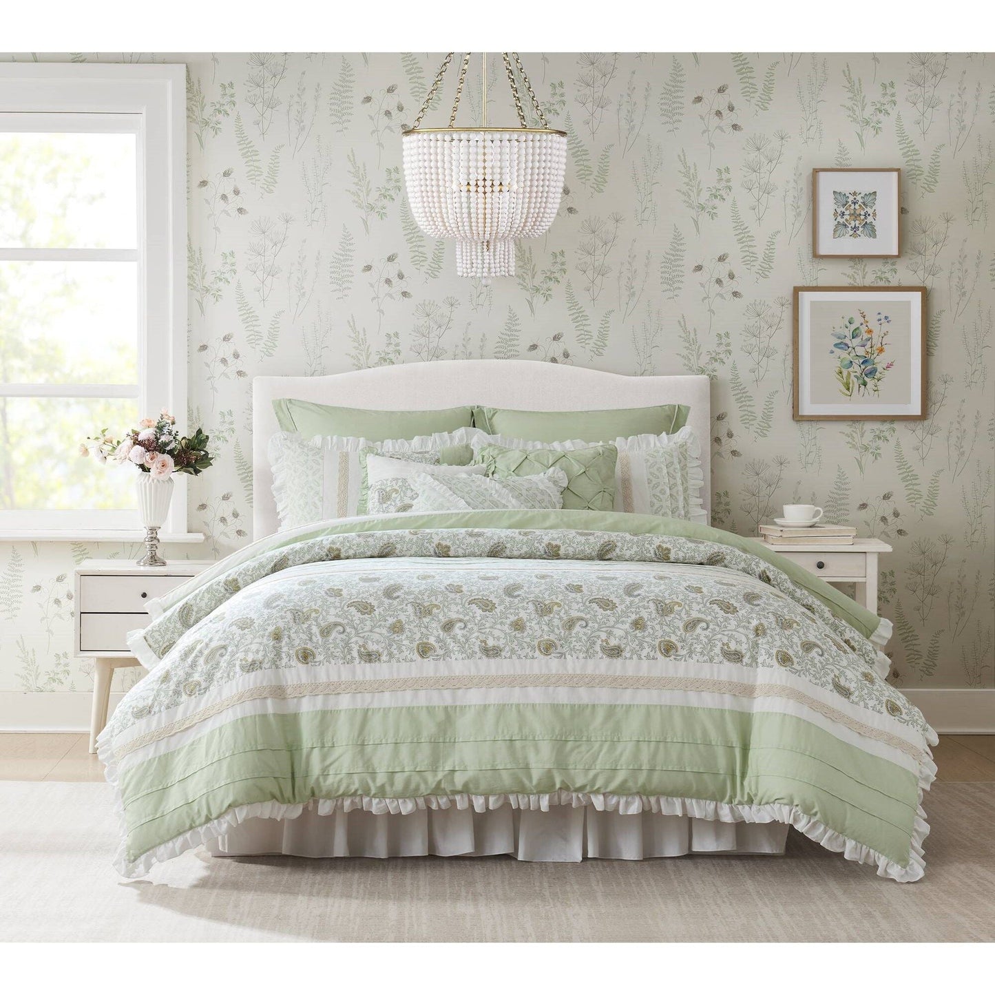 Dawn - 9 Piece King Percale Comforter Set - Sage Green Madison Park