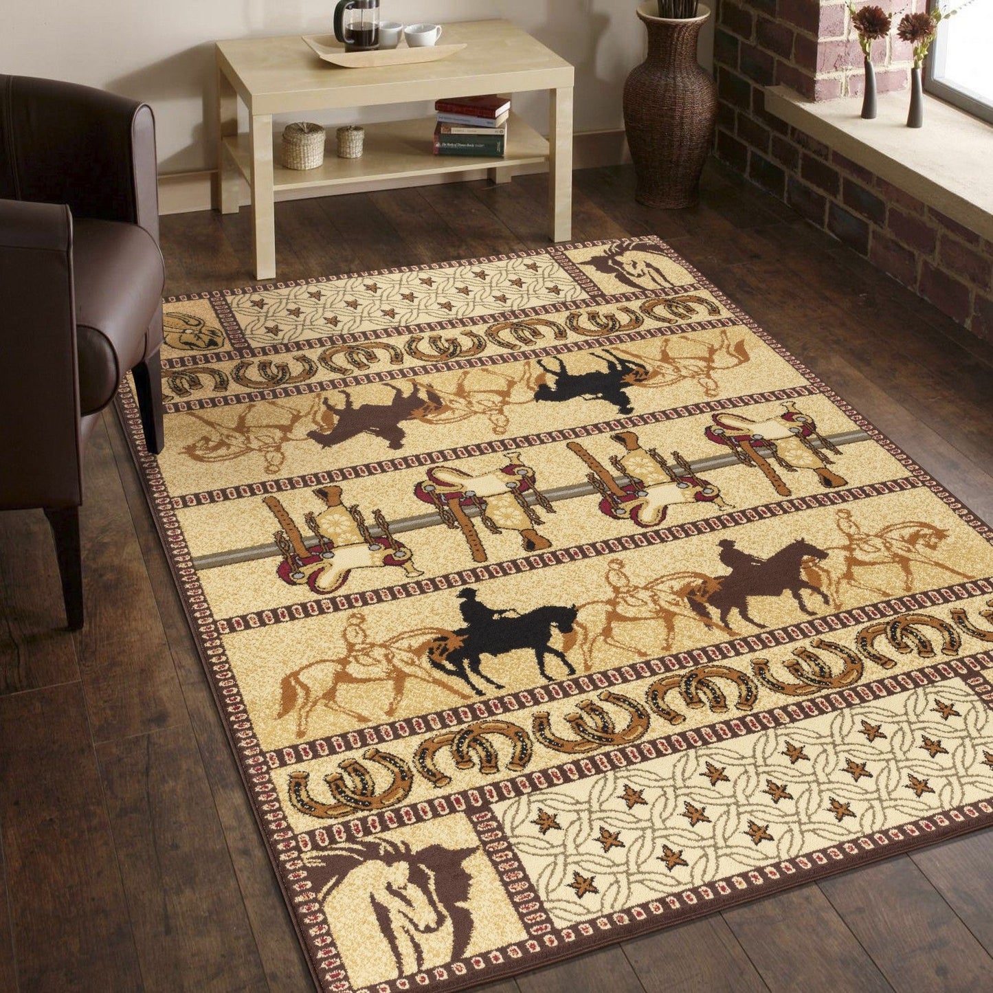 Tribes - 5'3" X 7'3" Southwest Area Rug - Beige - Polypropylene Icona Home Decor