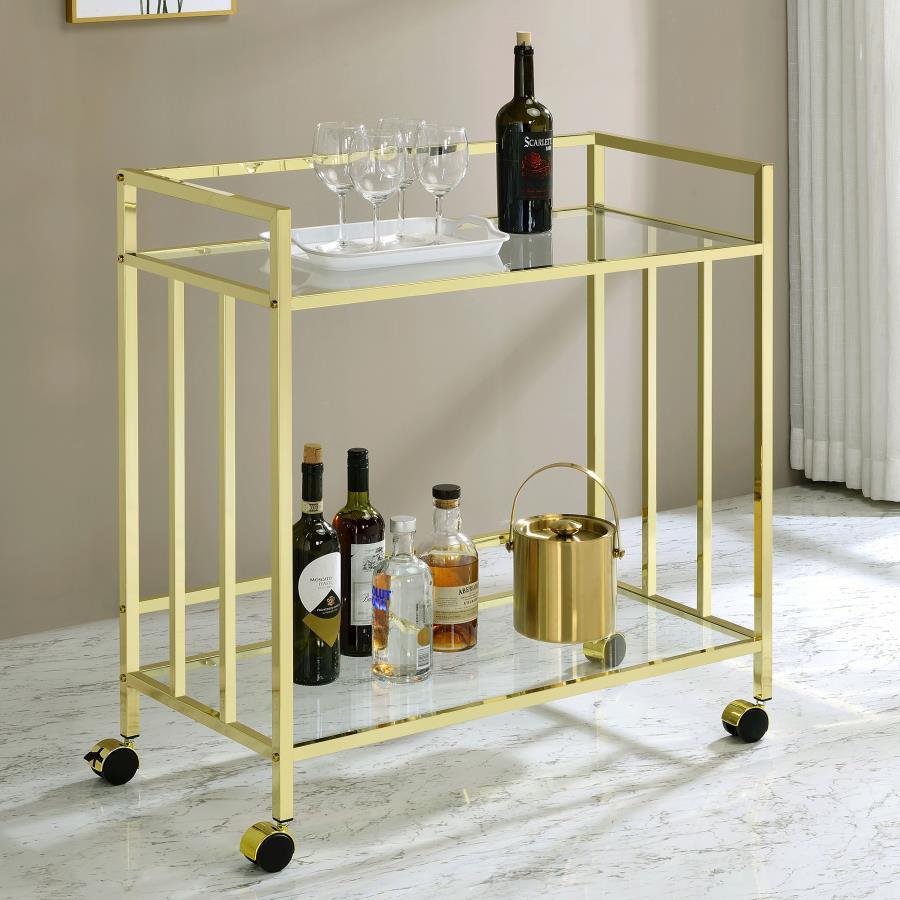 Cara - 2-tier Rectangular Glass Shelf Metal Bar Cart CoasterEssence