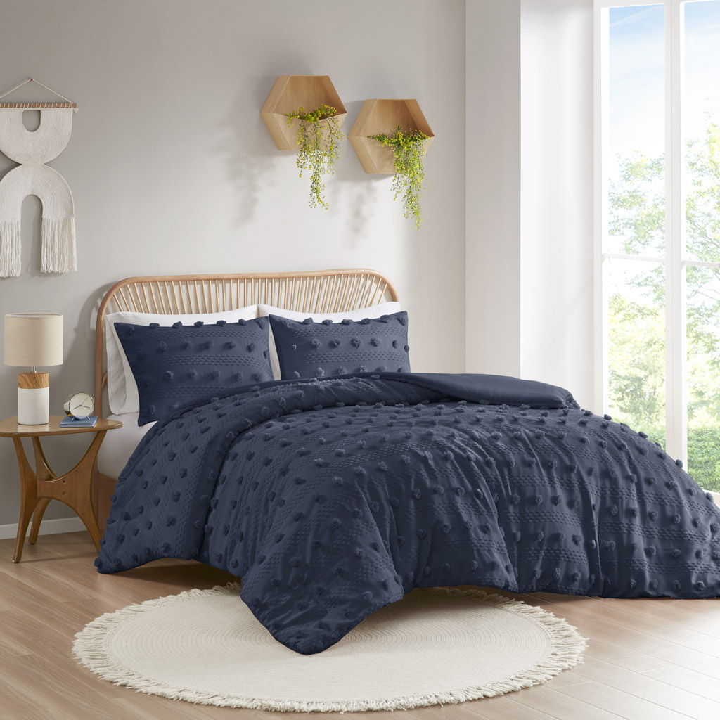 Lucy - Clip Jacquard Twin Duvet Cover Set - Navy Intelligent Design