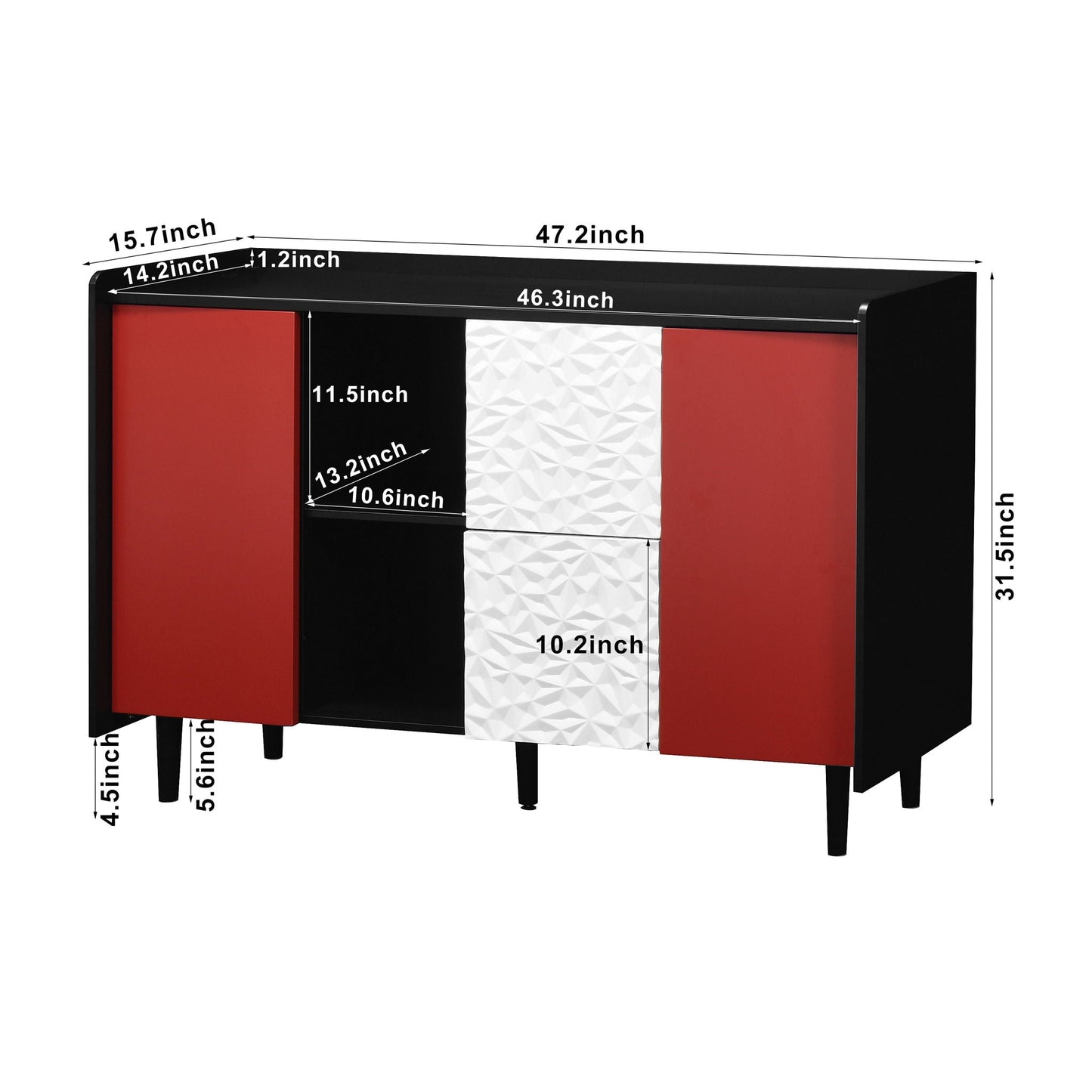 Modern Sideboard Buffet Cabinet With Red Doors And Unique Panel Styling Home Essentials