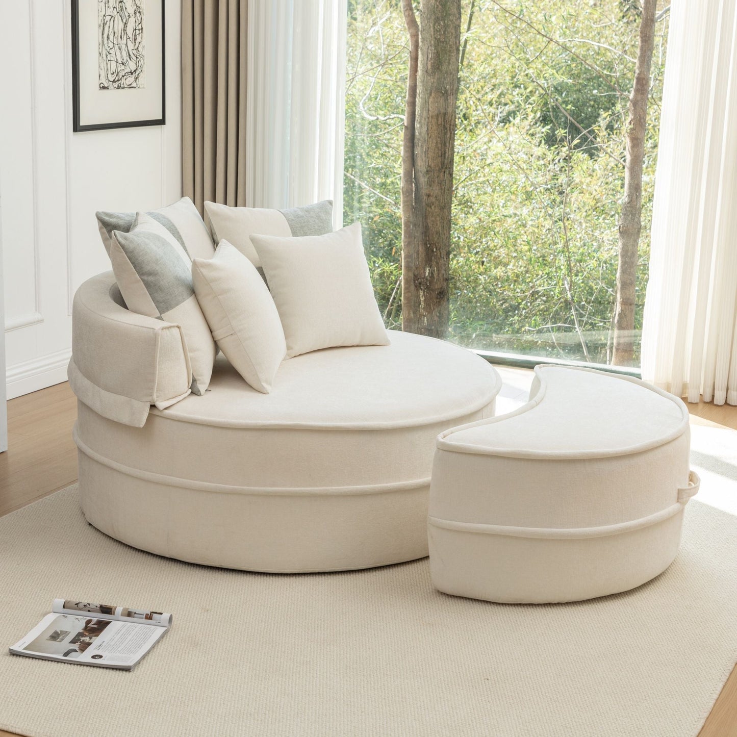 Modern Oversized Round Barrel Accent Chair With Ottoman Home Essentials