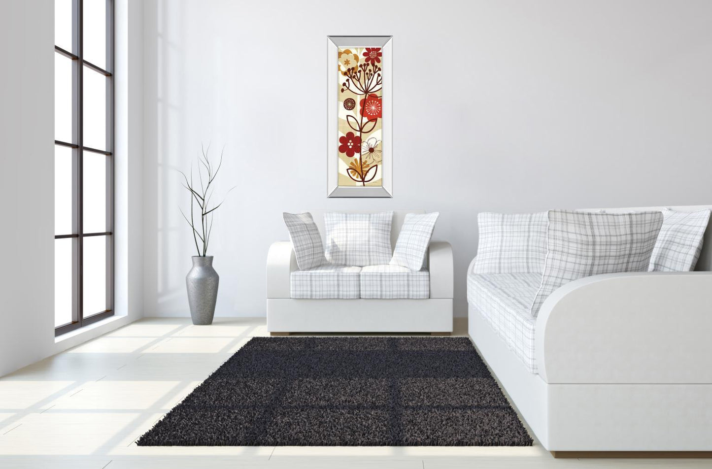 Floral Pop Panel Il By Mo Mullan - Mirror Framed Print Wall Art - Red - Snoozhouse