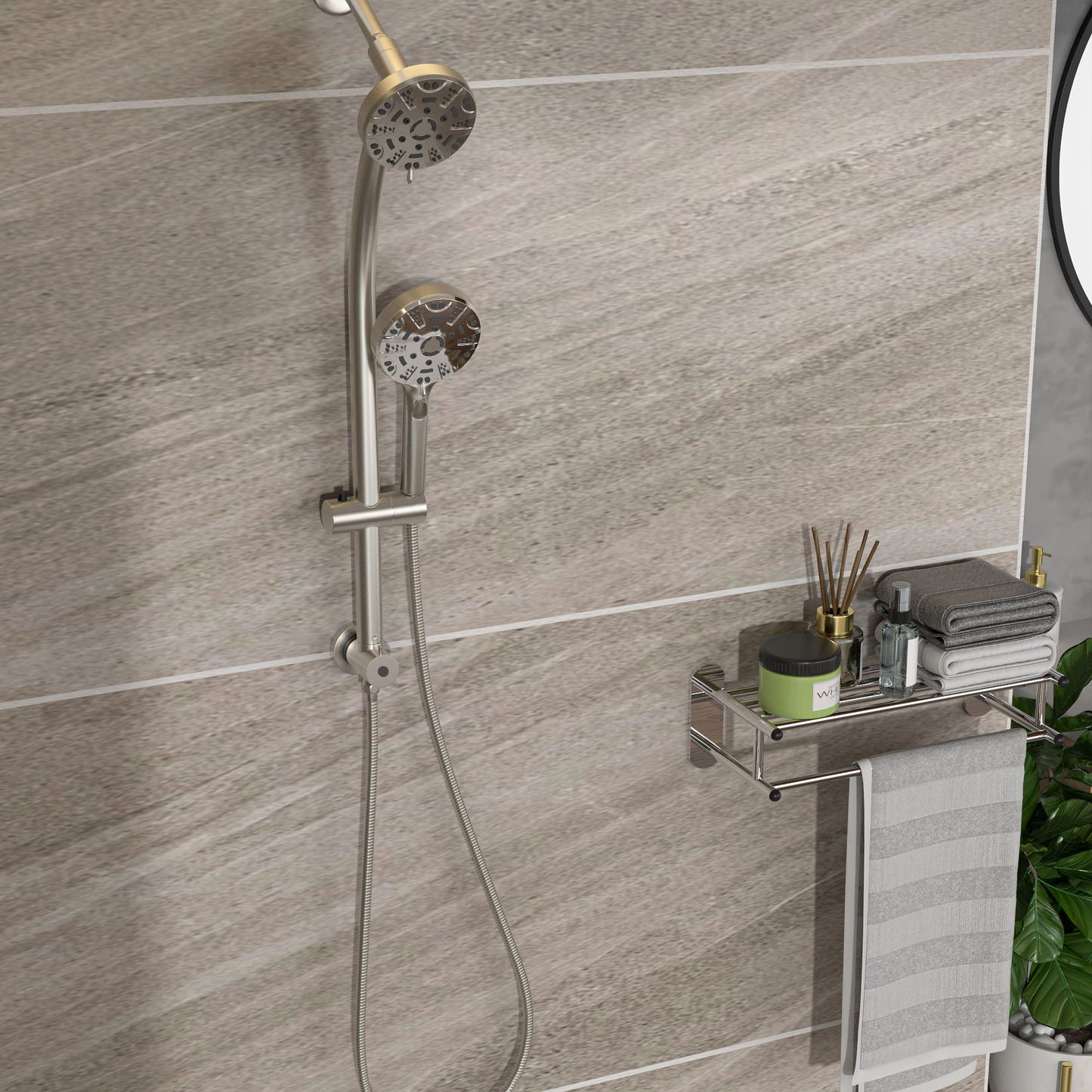 Multi Function Dual Shower Head System With 4.7" Rain Showerhead, 8 Function Hand Shower, Adjustable Slide Bar Daily Nest