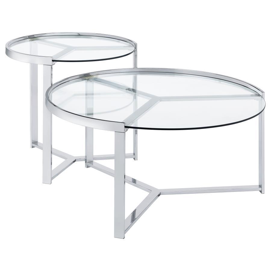 Delia - 2 Piece Round Glass Top Nesting Coffee Table Coaster Fine Furniture