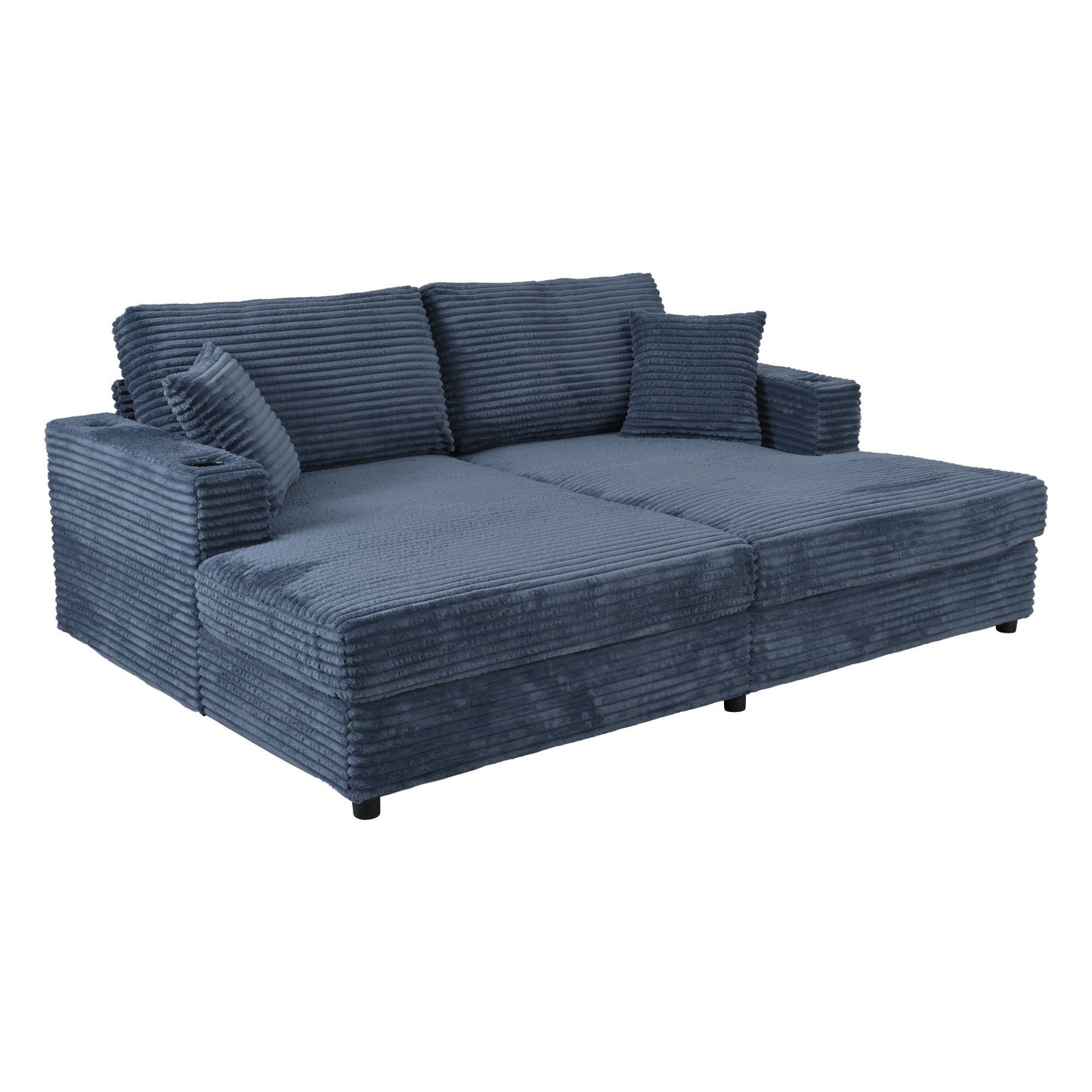 Oversized Loveseat Chaise With 2 USB Ports, 2 Cup Holders And 2 Throw Pillows Hearth and Haven