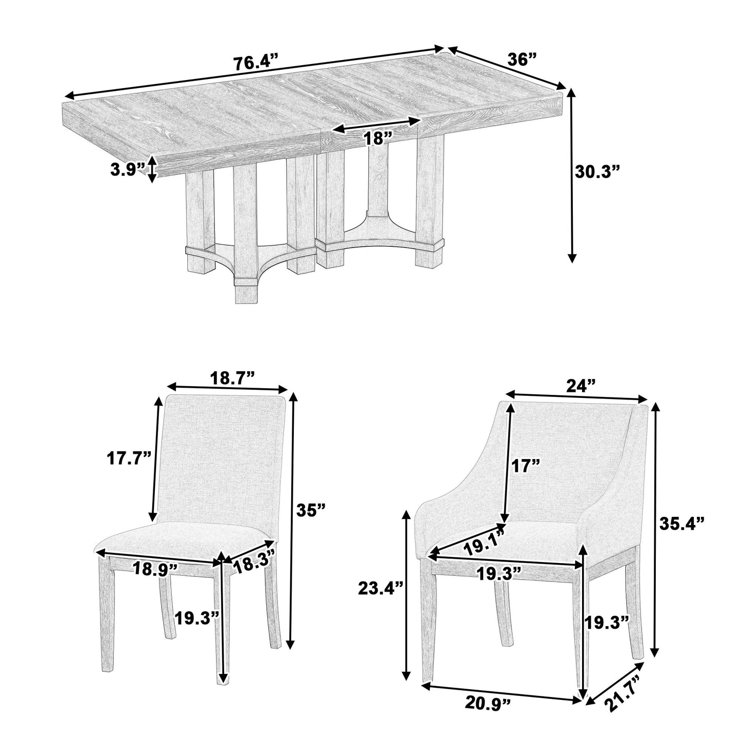 Topmax - 7 Piece Rustic Extendable Dining Table Set With Removable Leaf, 2 Arm Chairs And 4 Armless Chairs Hearth and Haven