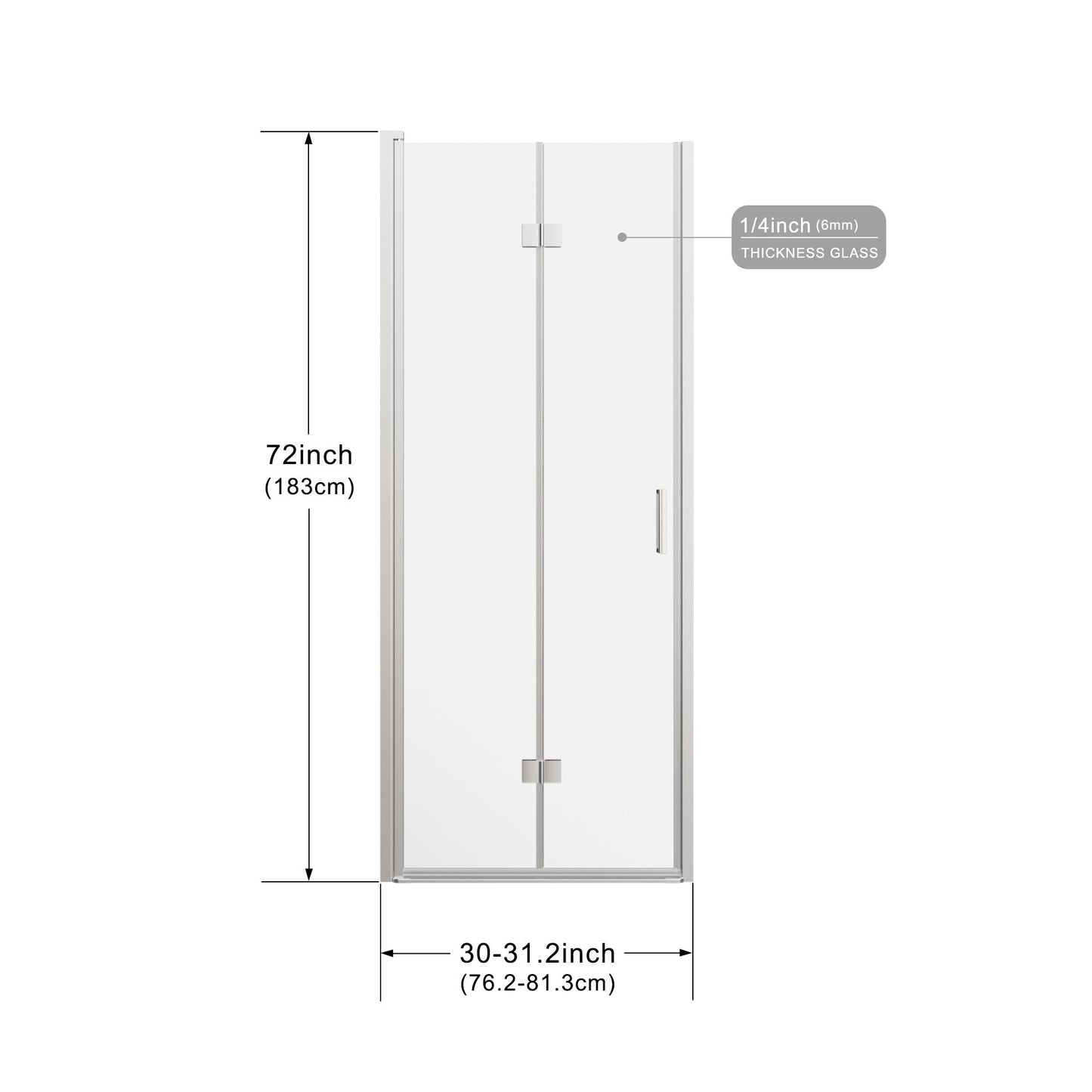 Frameless Bi Fold Shower Doors 30" W X 72" H - Chrome Daily Nest