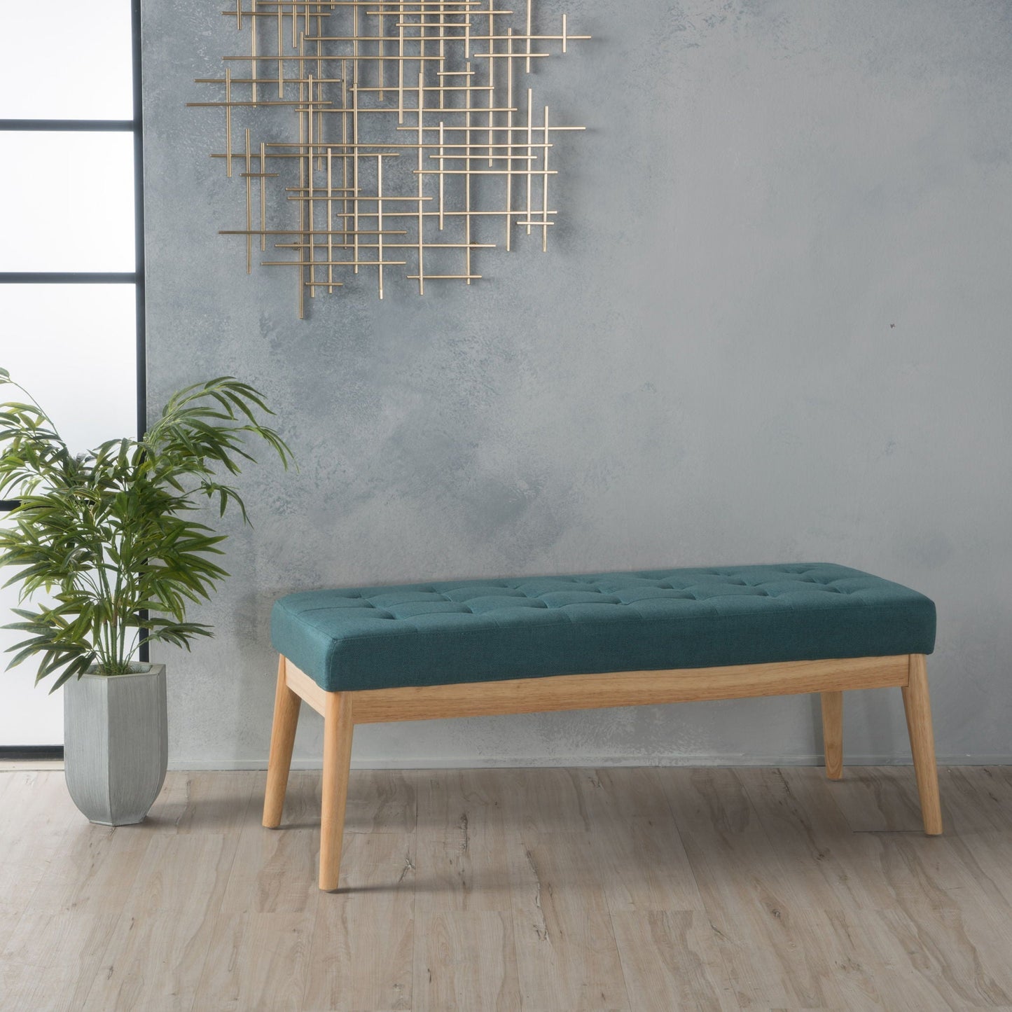 Vibratory - Button Tufted Upholstered Ottoman With Splayed Wooden Legs - Teal / Natural Noble House