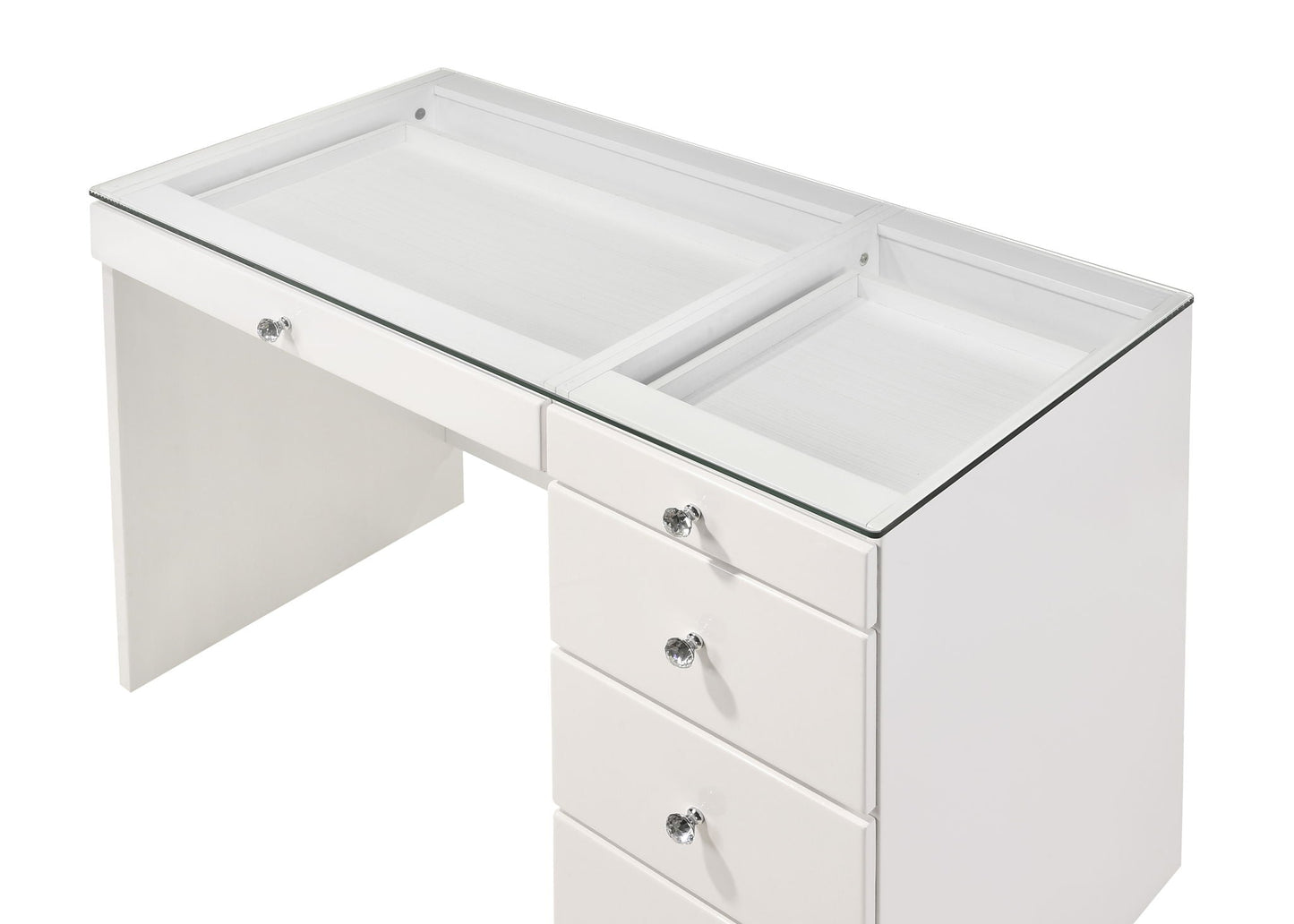 Morgan - Vanity Desk With Glass Top, Led Mirror & Stool Crown Mark